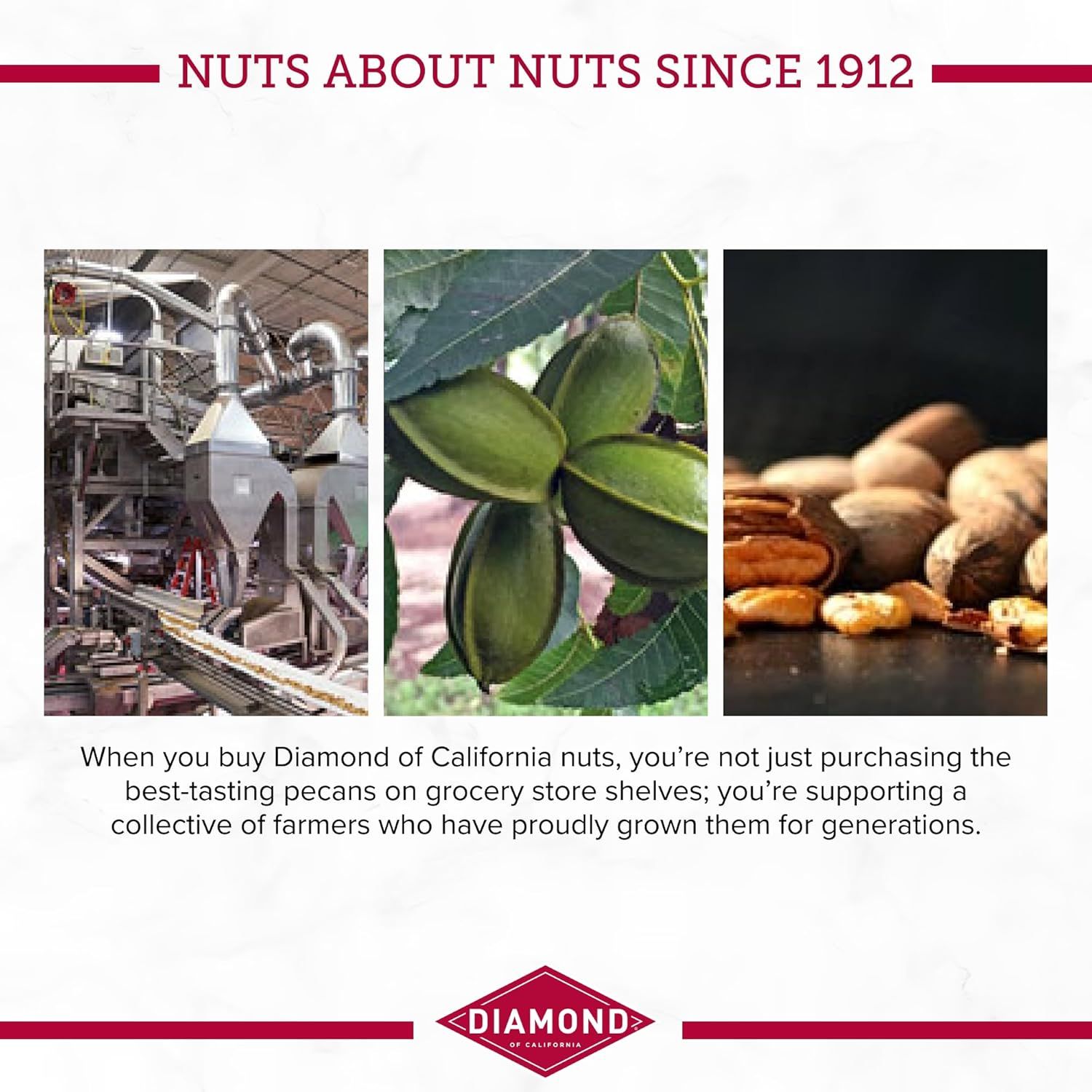 Communicates the brand's long heritage since 1912 and emphasizes the emotional story of supporting generational farmers, building trust and brand loyalty through origin and values messaging.