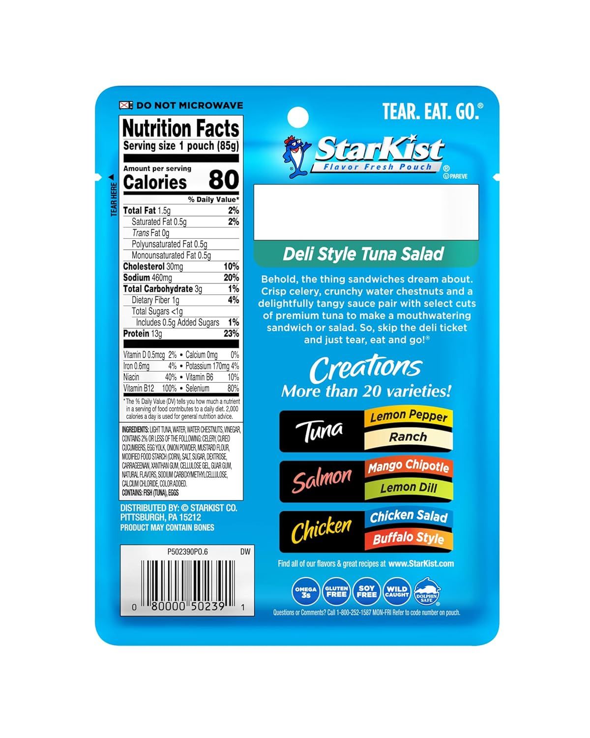 Showcases the StarKist Creations product line with more than 20 varieties, helping shoppers understand the range of flavor options available and positioning the brand as offering diverse choices.