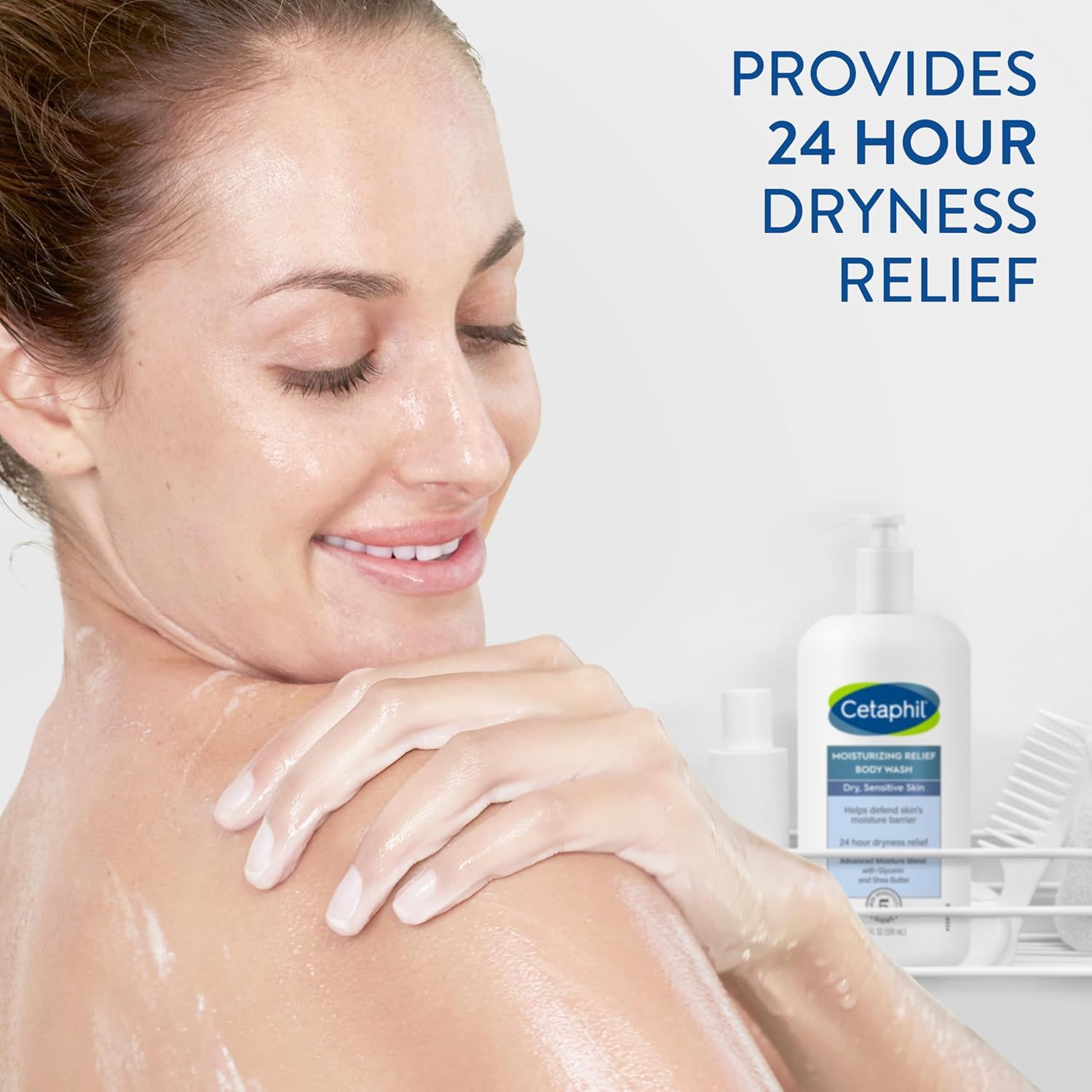 Communicates the product's long-lasting effectiveness by highlighting a specific time-based performance claim to reassure shoppers that the moisturizer provides all-day relief. Demonstrates the key…