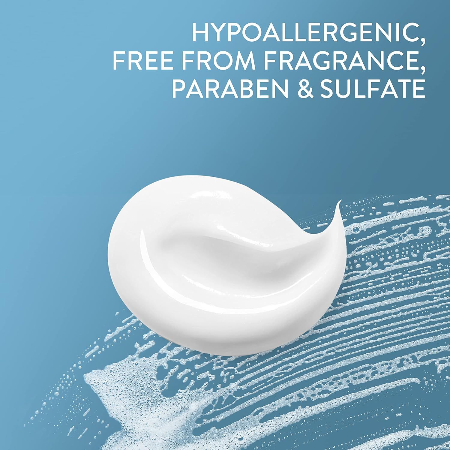 Communicates that the product is gentle and safe for sensitive skin by highlighting its hypoallergenic formulation and absence of common irritants.