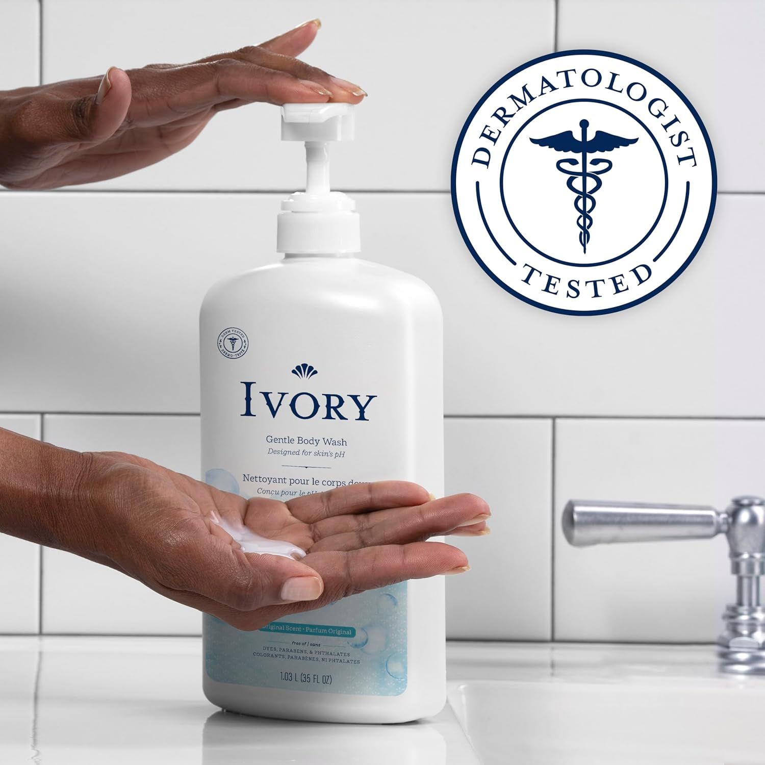 Communicates that the product has been dermatologist tested to reassure shoppers about its safety and suitability for skin use. Highlights the product's dermatologist-tested certification and gentle…