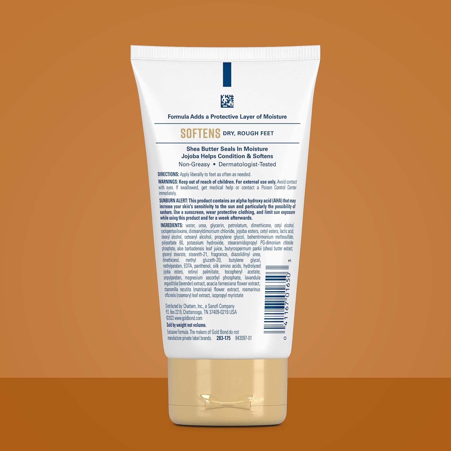 Communicates multiple distinct benefits of the foot cream formula including moisturizing protection, softening action, key ingredients (shea butter and…