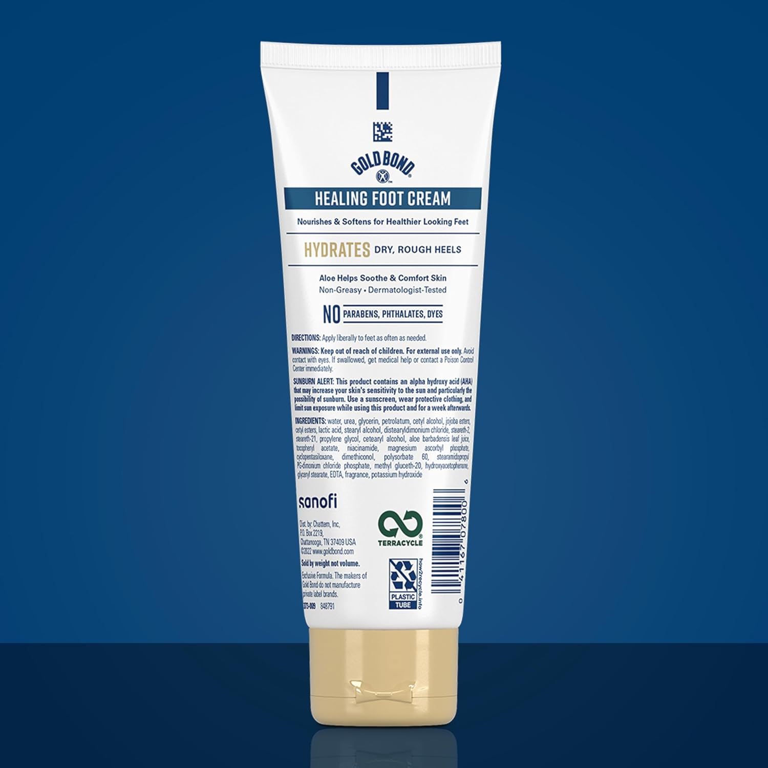 Communicates multiple distinct benefits of the foot cream including hydration, skin comfort, safety testing, and clean formulation to reassure shoppers of the…