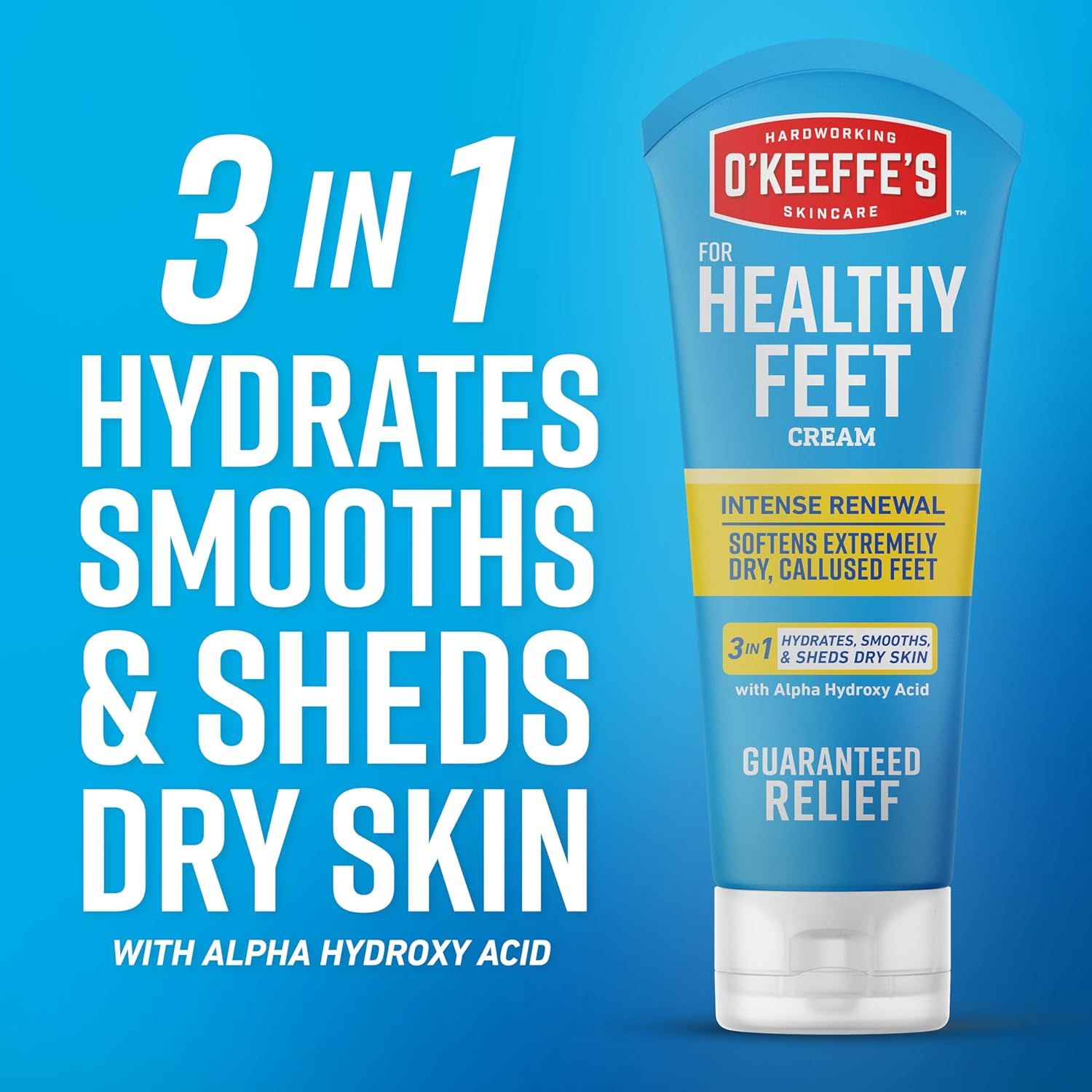 Communicates that this foot cream delivers three distinct benefits in one product—hydrating, smoothing, and shedding dry skin—to reassure shoppers of its…