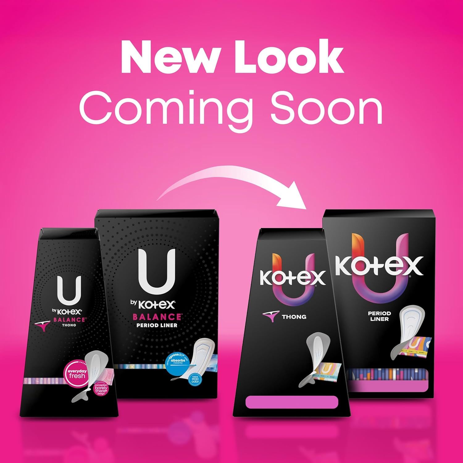 Communicates a packaging redesign from 'U by Kotex' to 'Kotex U' to inform shoppers of the upcoming change and ensure brand continuity.