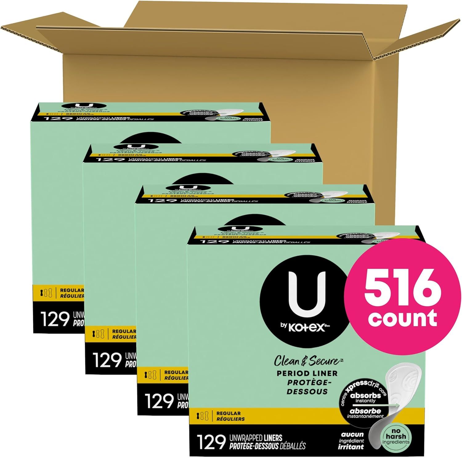 Communicates the bulk value and quantity the customer receives, emphasizing the large count (516 total liners) to reassure shoppers they're getting a substantial supply. Shows exactly what the…