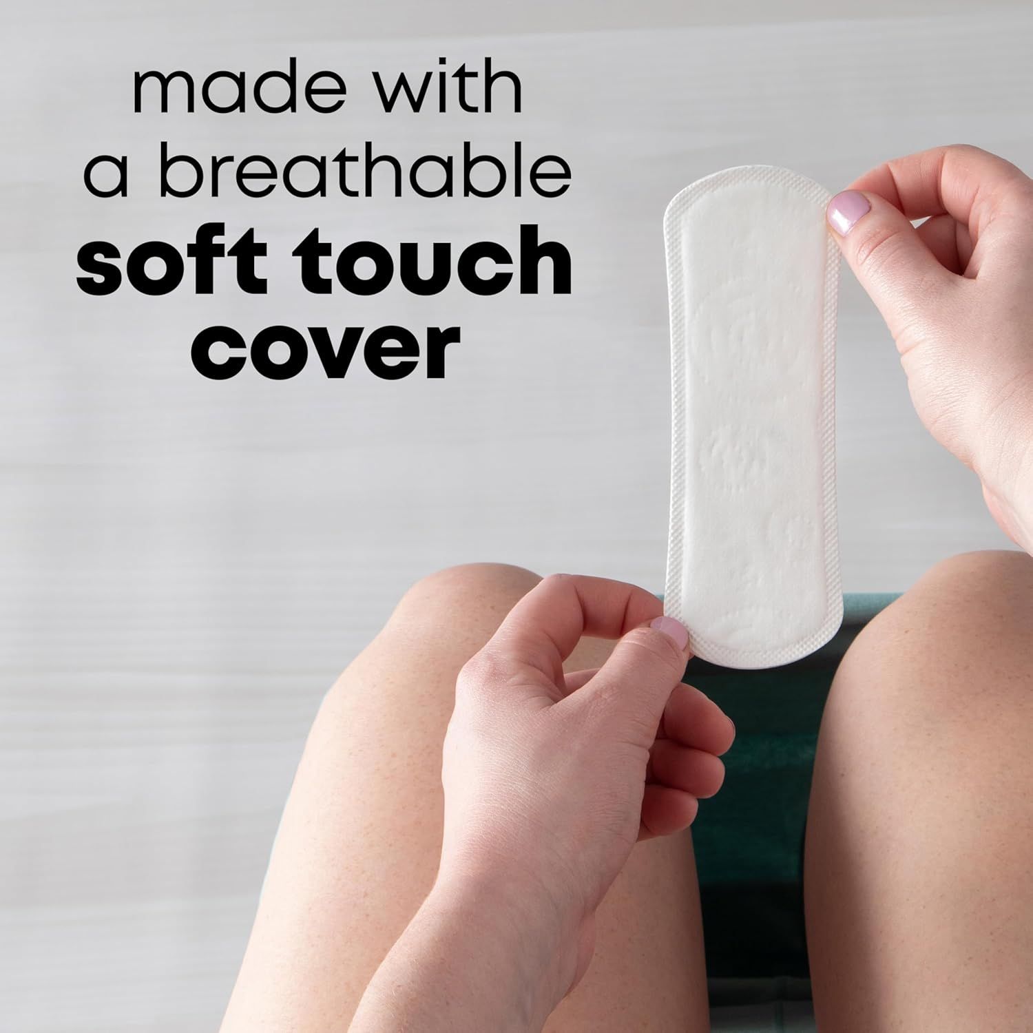 Highlights the product's soft, breathable cover material to communicate comfort and quality to shoppers.
