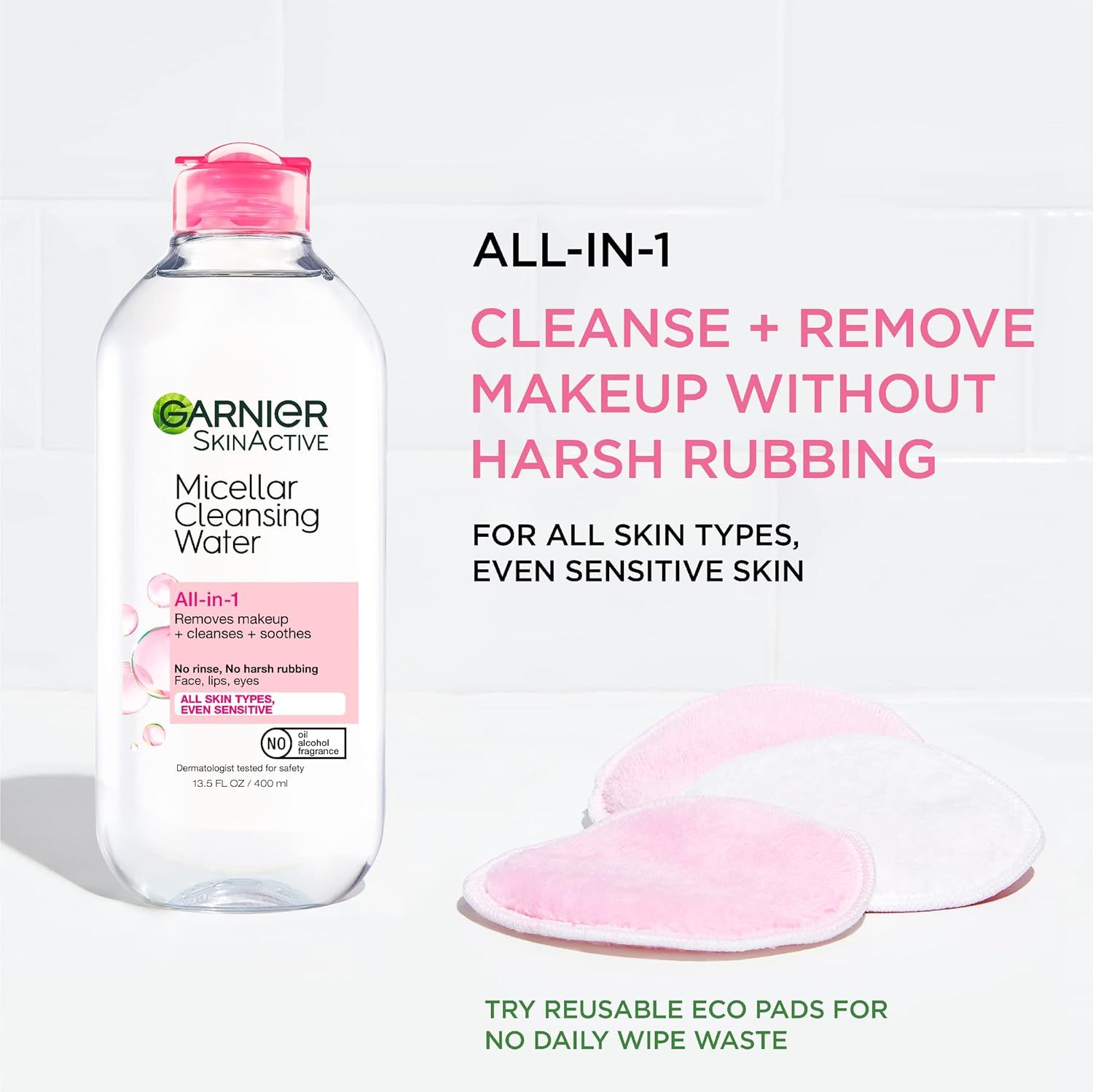 Communicates multiple product benefits including all-in-one makeup removal without harsh rubbing, suitability for all skin types including sensitive skin, and…