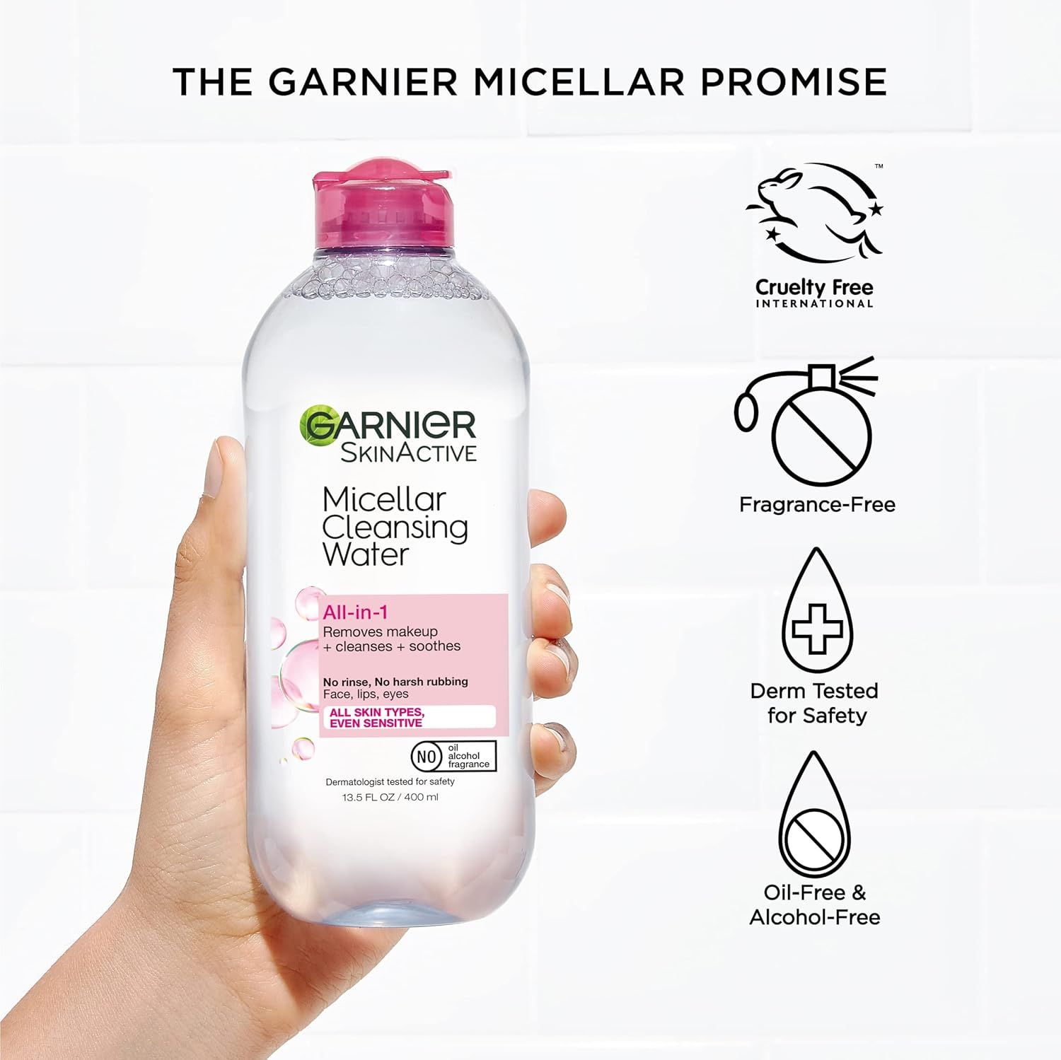 Communicates multiple product benefits and safety features through a visually segmented layout with icons and text, reassuring shoppers that the product is safe, gentle, and ethically made.