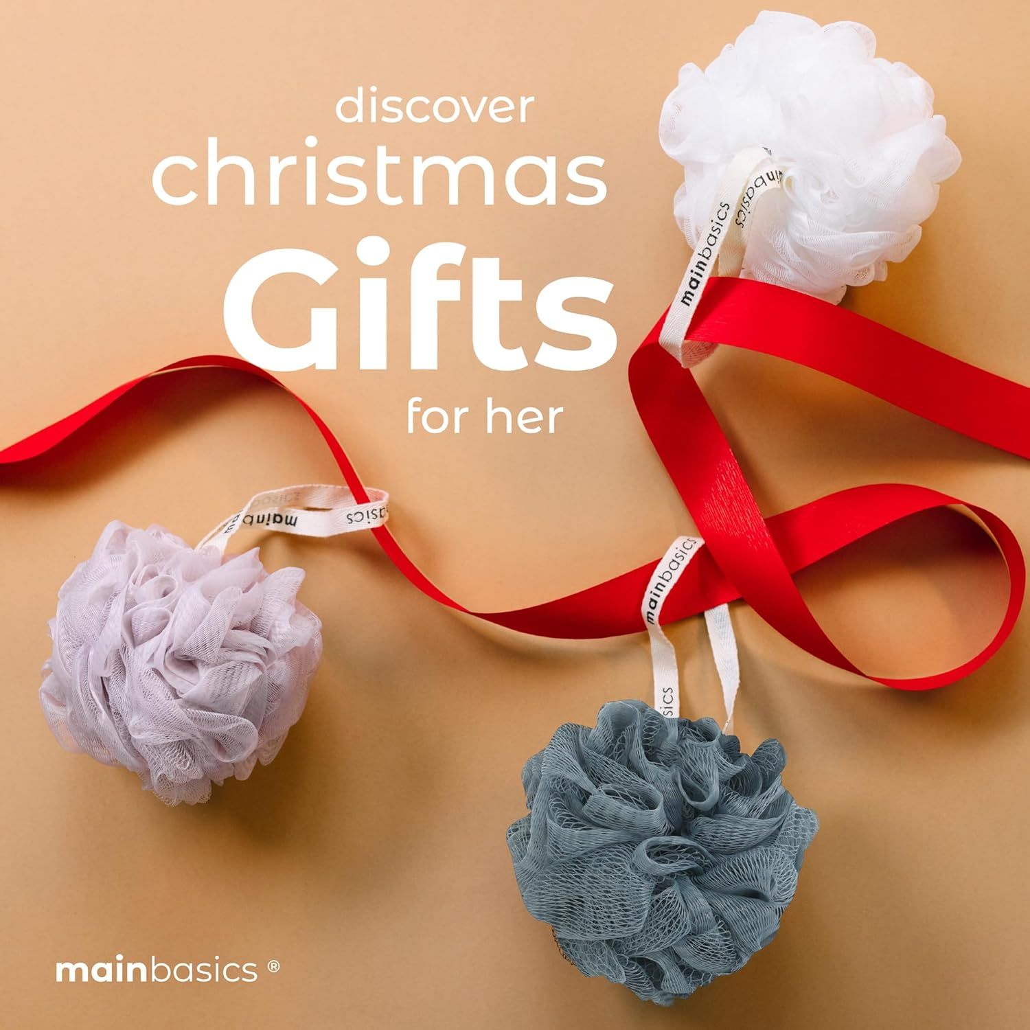 Positions the product as a perfect Christmas gift for her, leveraging holiday messaging and festive red ribbon to drive seasonal purchase intent.