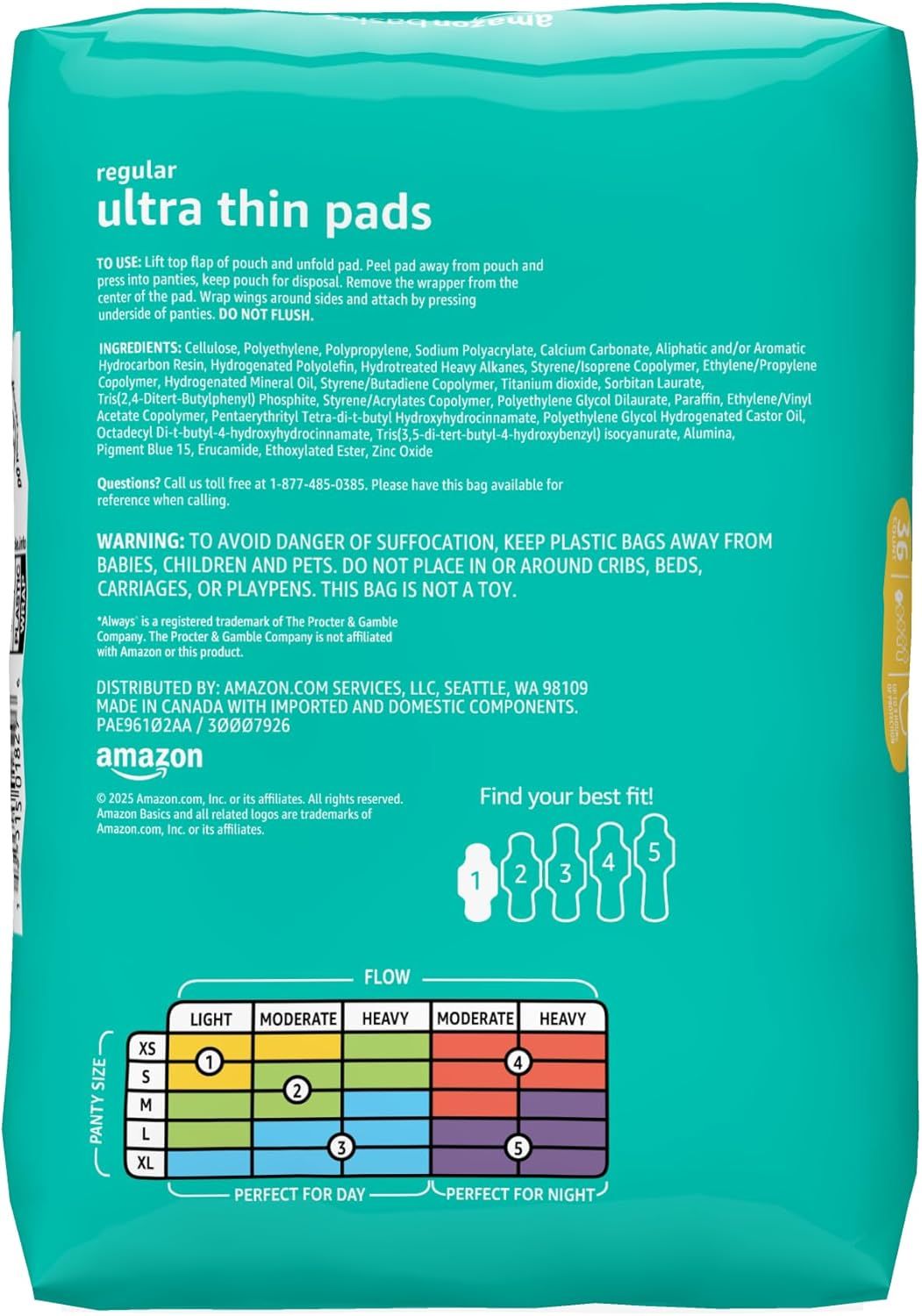 This image provides multiple pieces of information to help shoppers: usage instructions, a sizing guide with numbered pad options, and a flow/size chart to…