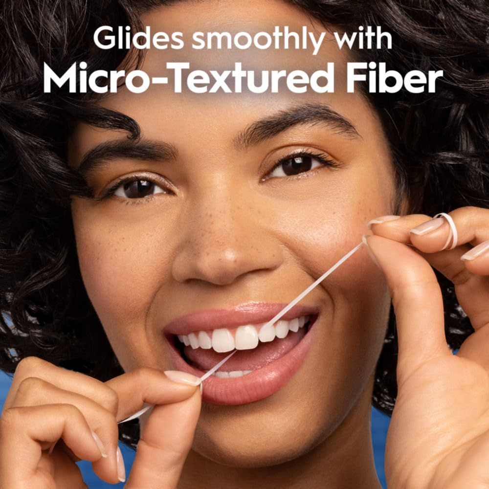 Highlights the product's micro-textured fiber technology that allows smooth gliding between teeth, reassuring shoppers of a comfortable and effective flossing…