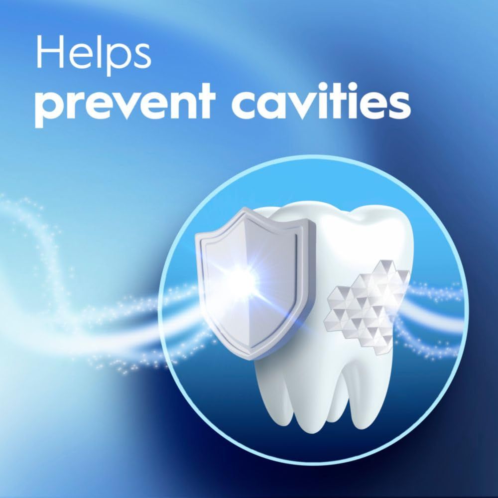 Communicates that the product helps prevent cavities, using a protective shield icon and tooth visual to reassure shoppers of its dental health benefits.