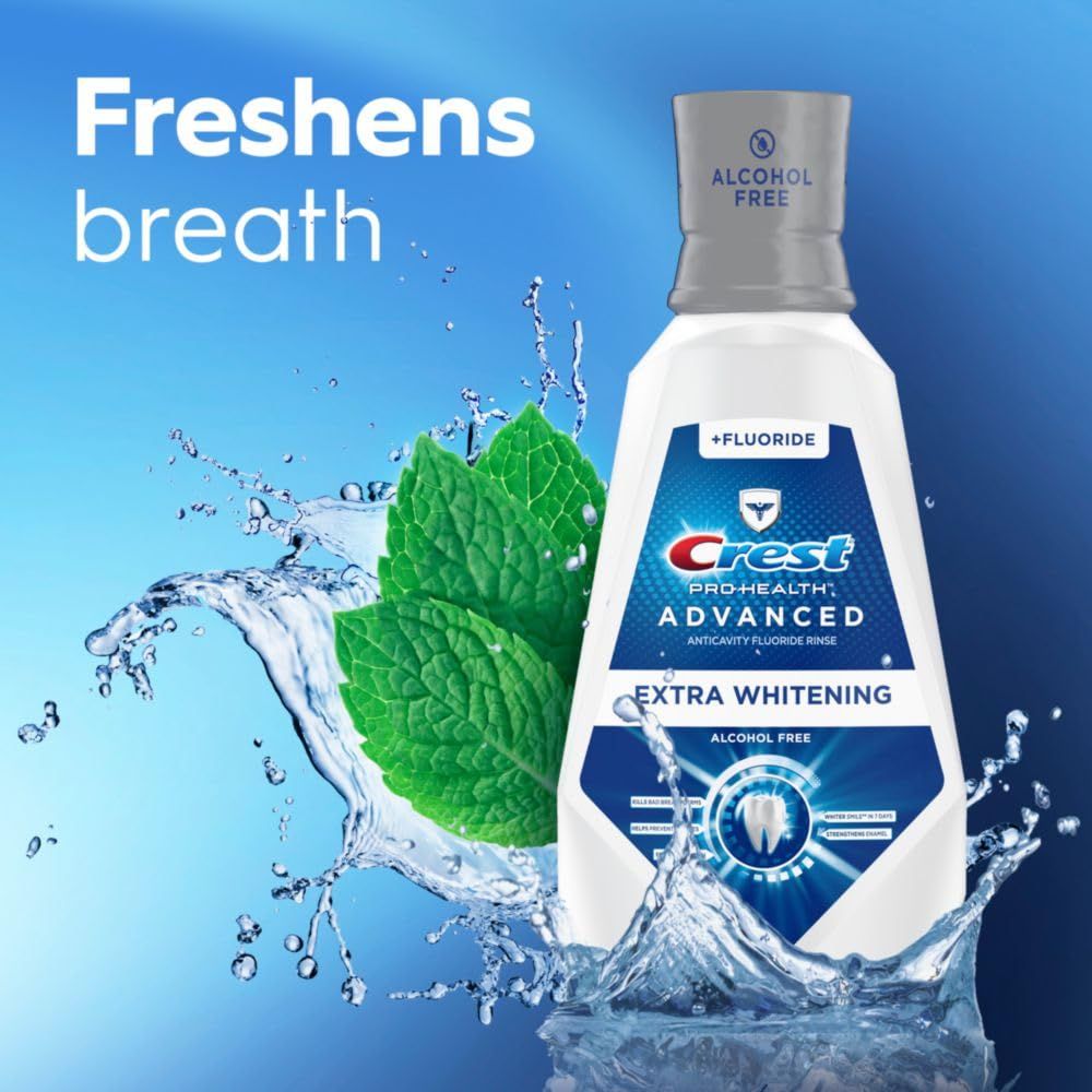 Communicates the primary benefit of fresh breath using a clean, visually simple layout with one continuous scene featuring the product, mint leaf imagery, and water splash to reinforce freshness.
