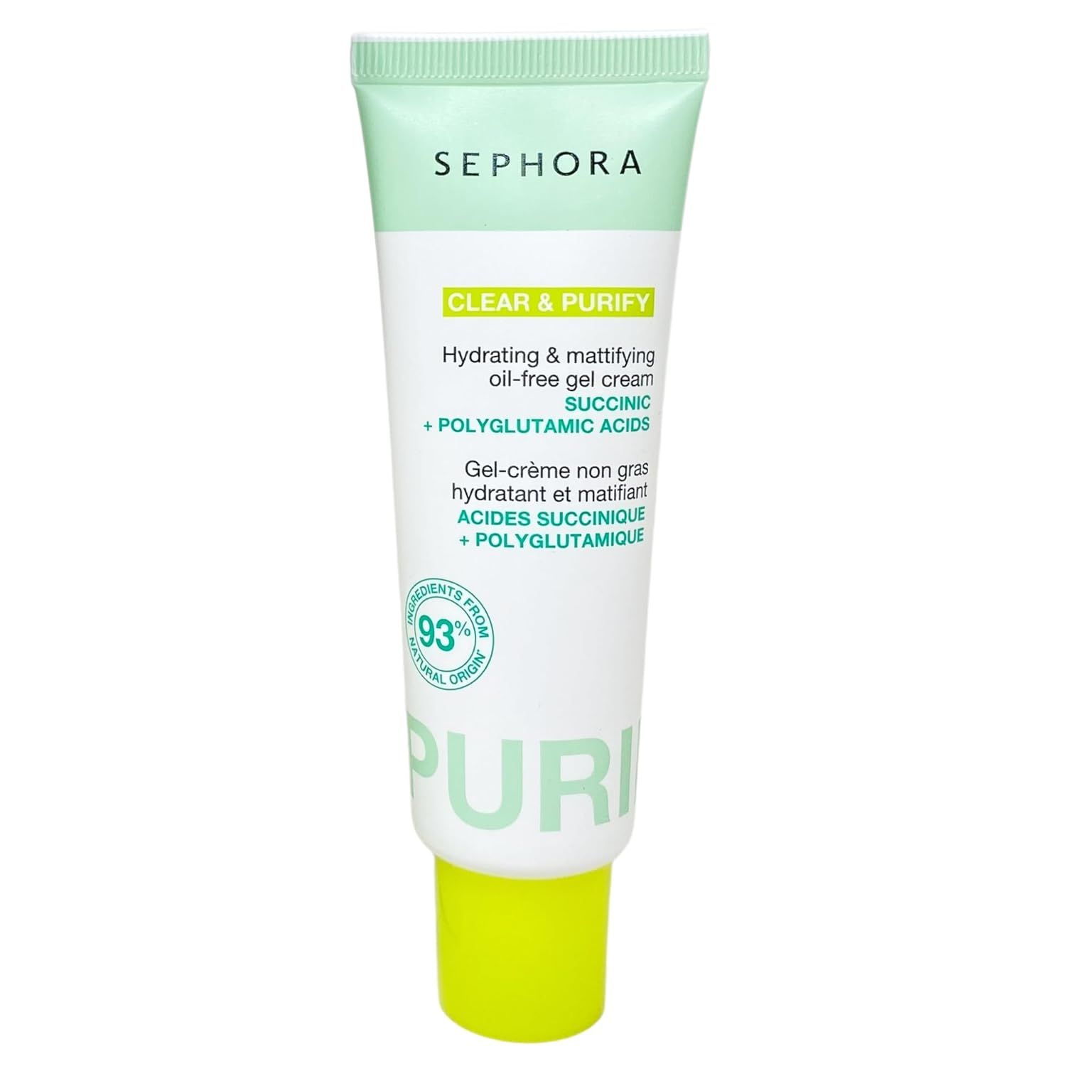 Provides a clean, catalog-style view of the Sephora Clear & Purify gel cream product, allowing shoppers to see the packaging, branding, and key product information clearly.