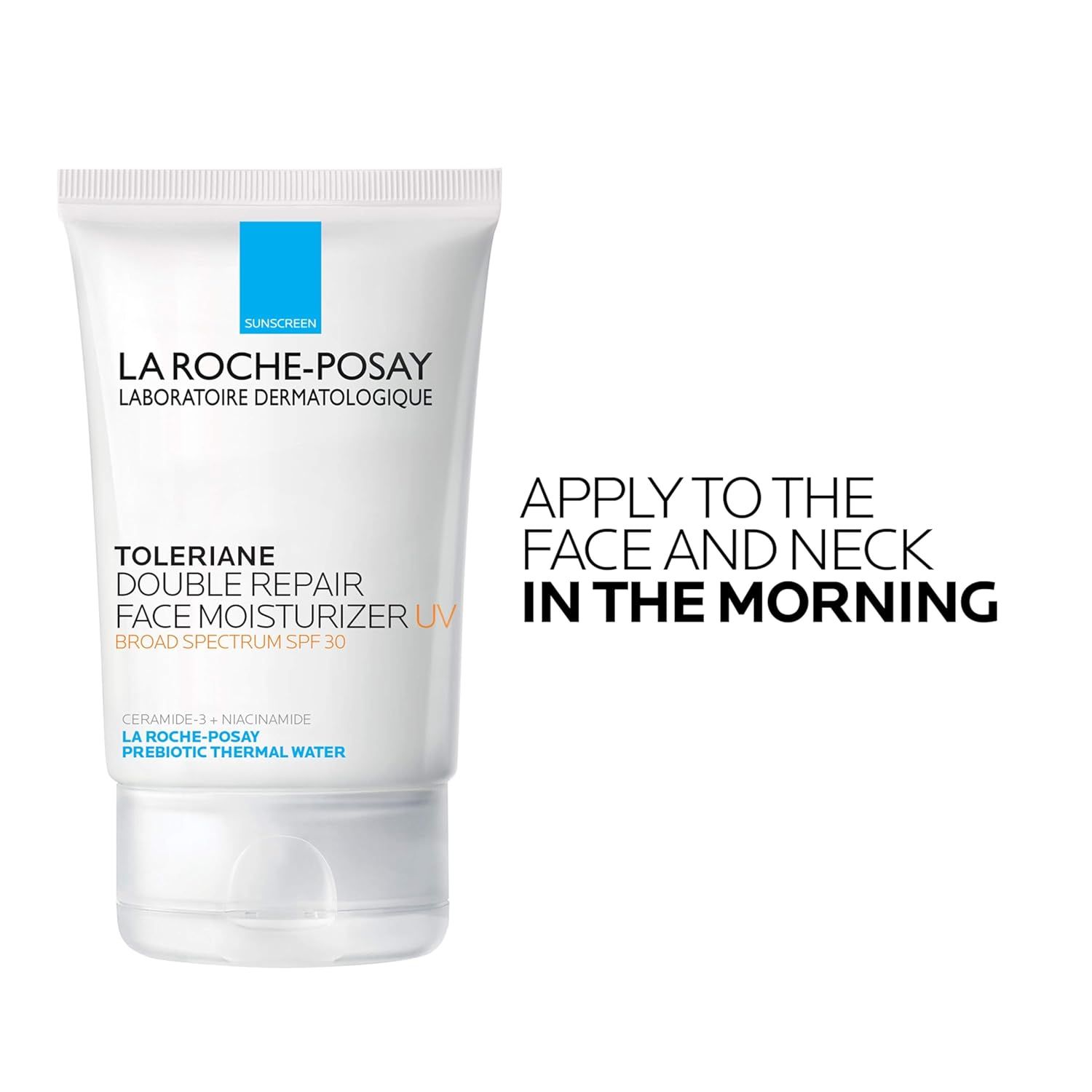 Instructs shoppers on when and where to apply the product, specifically directing them to use it on the face and neck in the morning for optimal results. Communicates the simple, clear usage benefit…