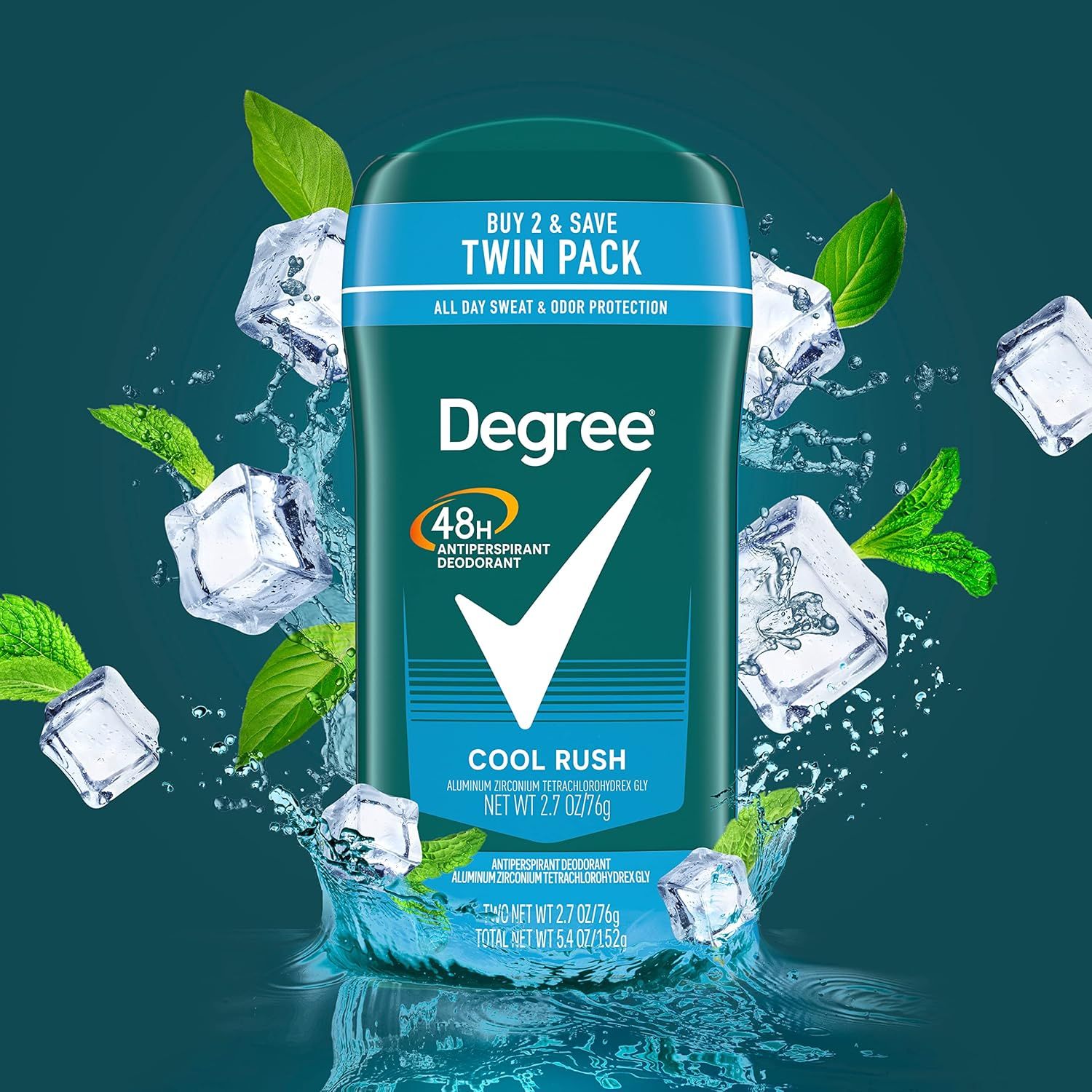 Communicates the key performance claim of 48-hour protection to reassure shoppers of long-lasting effectiveness and value. Highlights the primary benefit of all-day protection with a refreshing cool…