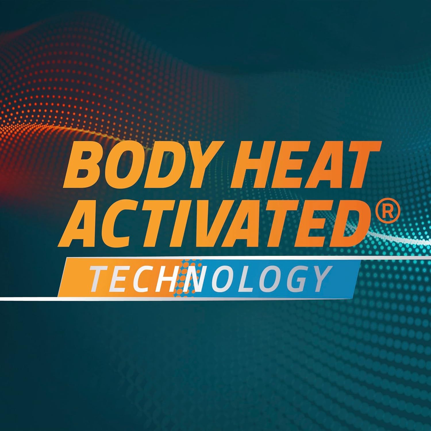Communicates that the product features body heat activated technology, reassuring shoppers of its responsive, performance-driven design.