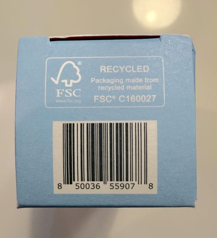 Communicates the brand's environmental responsibility by highlighting that the packaging is made from FSC-certified recycled materials, reassuring eco-conscious shoppers.