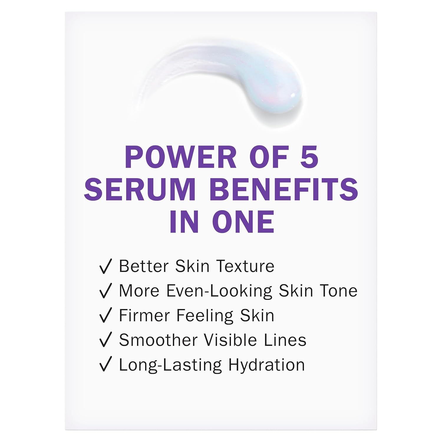 Communicates that this serum delivers five distinct skincare benefits in one product, reassuring shoppers of its comprehensive effectiveness and value.