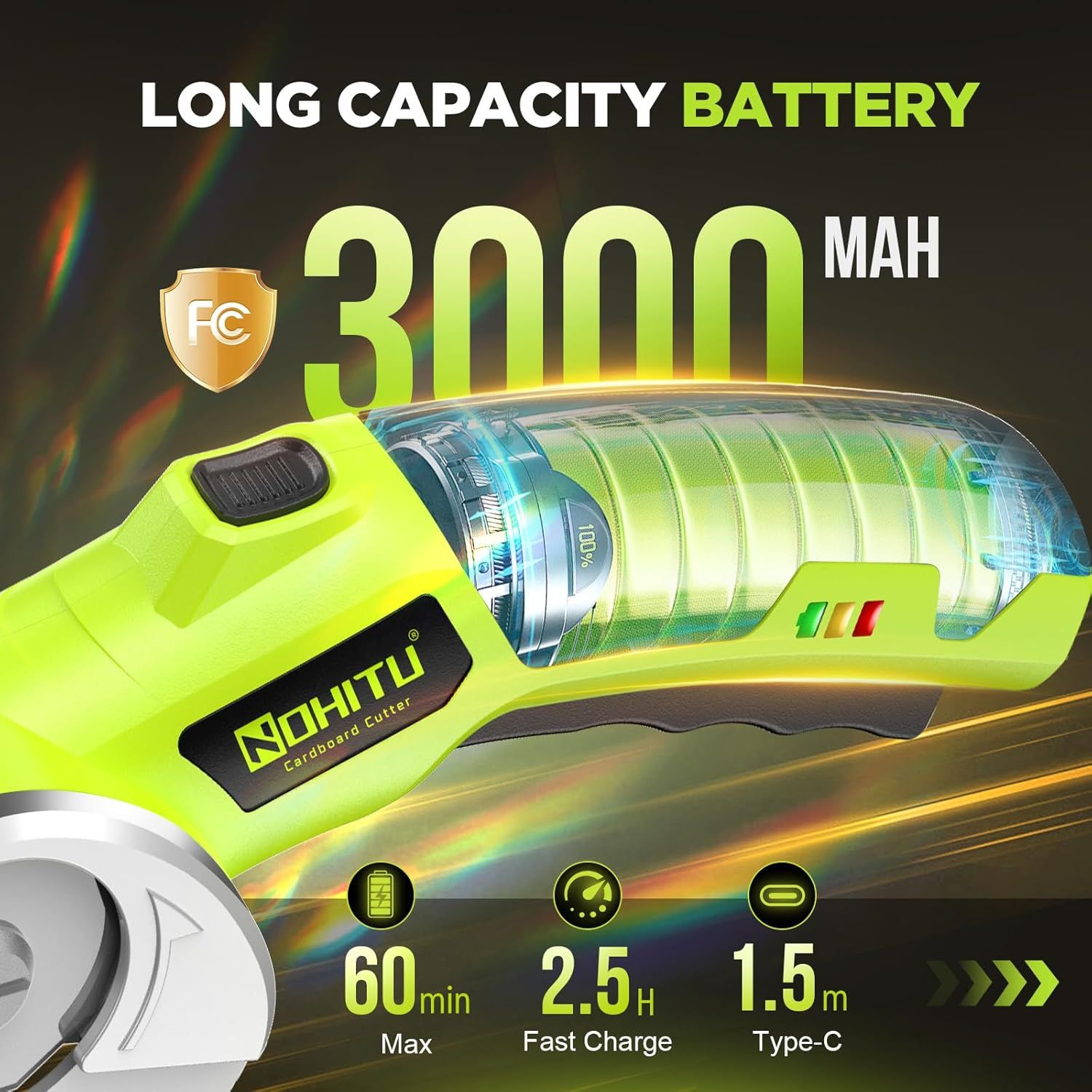 Highlights the product's impressive 3000 mAh battery capacity and related performance metrics to communicate long runtime and fast charging capabilities,…