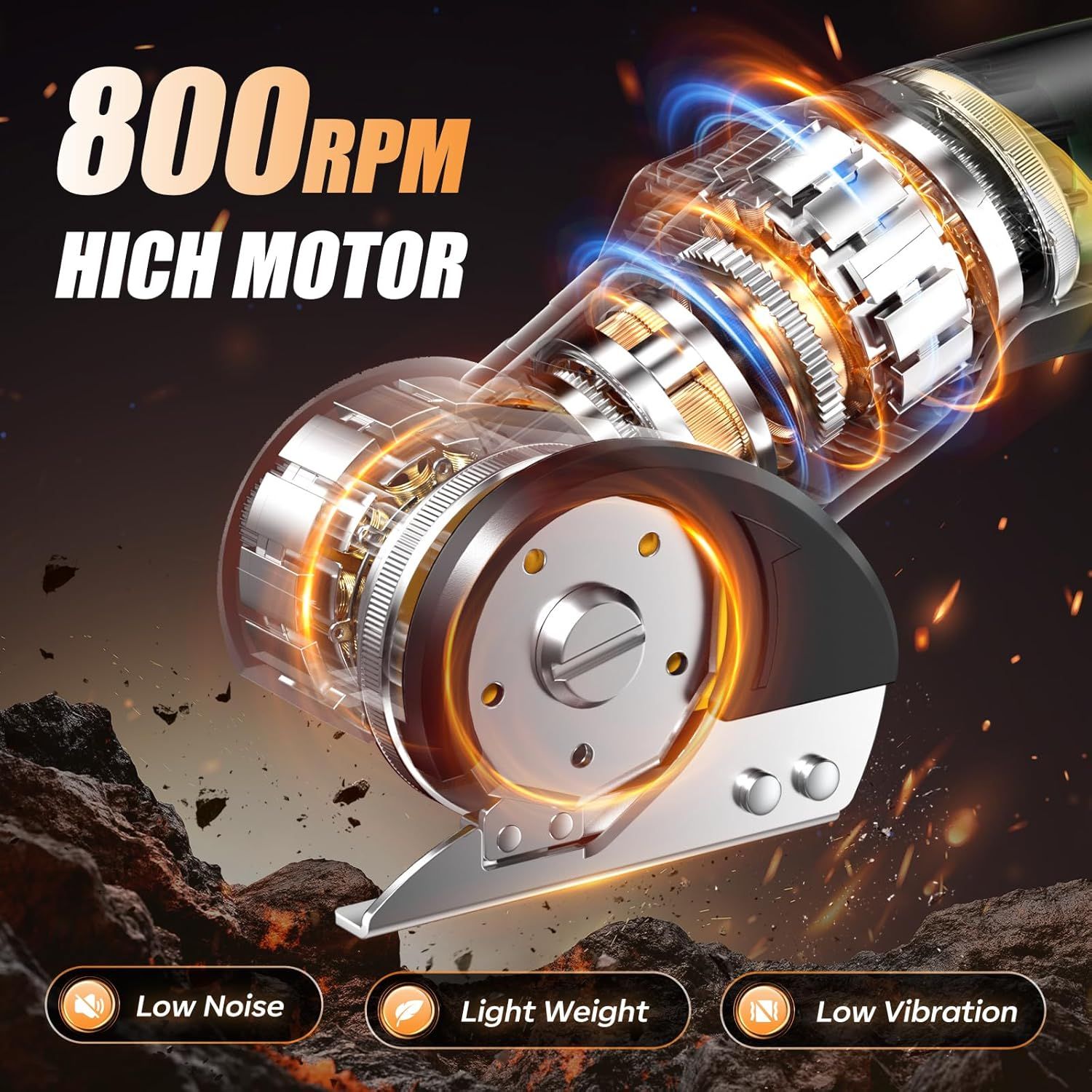 Highlights the powerful 800 RPM motor performance to communicate superior speed and power capability to shoppers. Showcases three distinct benefits of the…