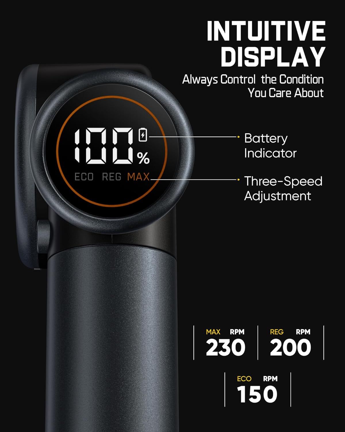 Breaks down the product's digital display interface to show shoppers how they can monitor battery life and control speed settings, emphasizing ease of use and…