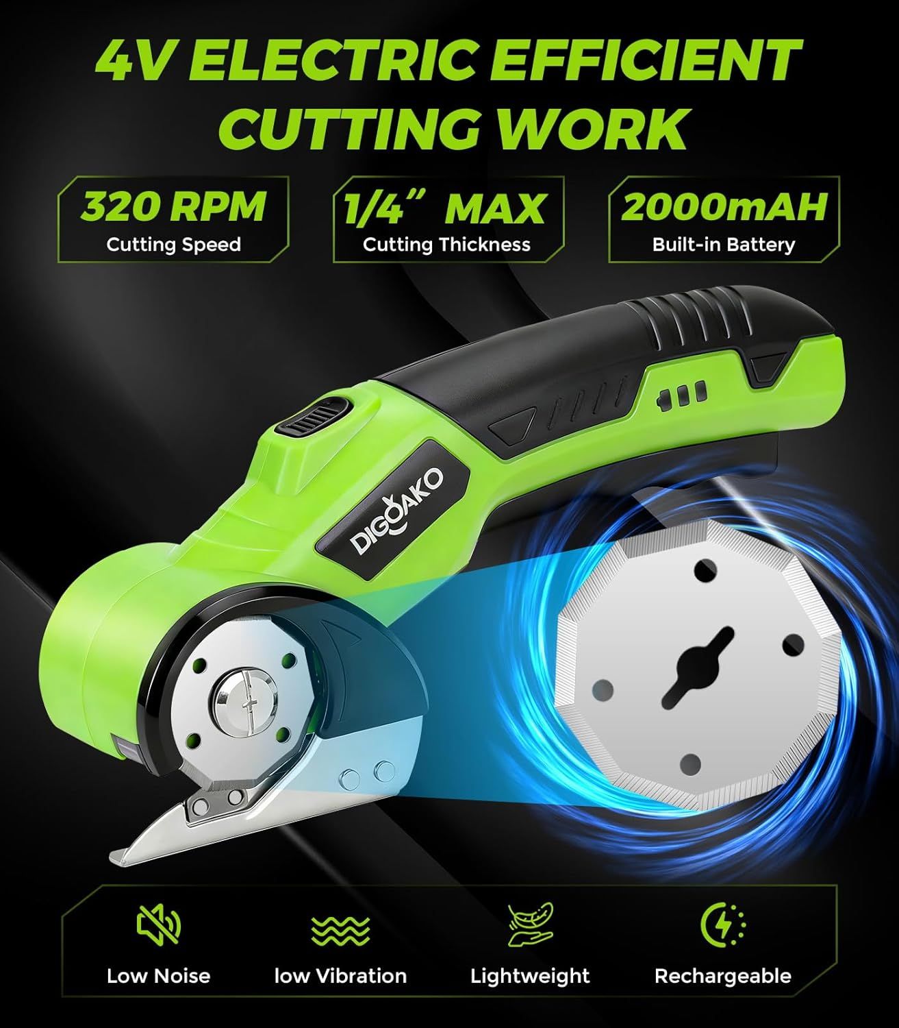Communicates multiple key performance specifications and benefits of the electric cutting tool in a segmented layout to help shoppers understand its…