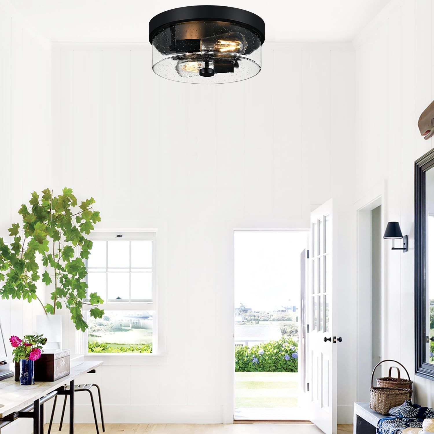 Demonstrates the ceiling light fixture installed in a real home environment to help shoppers visualize how the product looks in an actual living space.