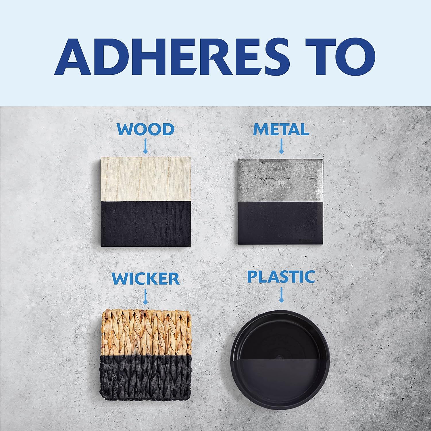 Demonstrates that the product adheres to multiple different surface types (wood, metal, wicker, plastic), reassuring shoppers of its versatility and broad…