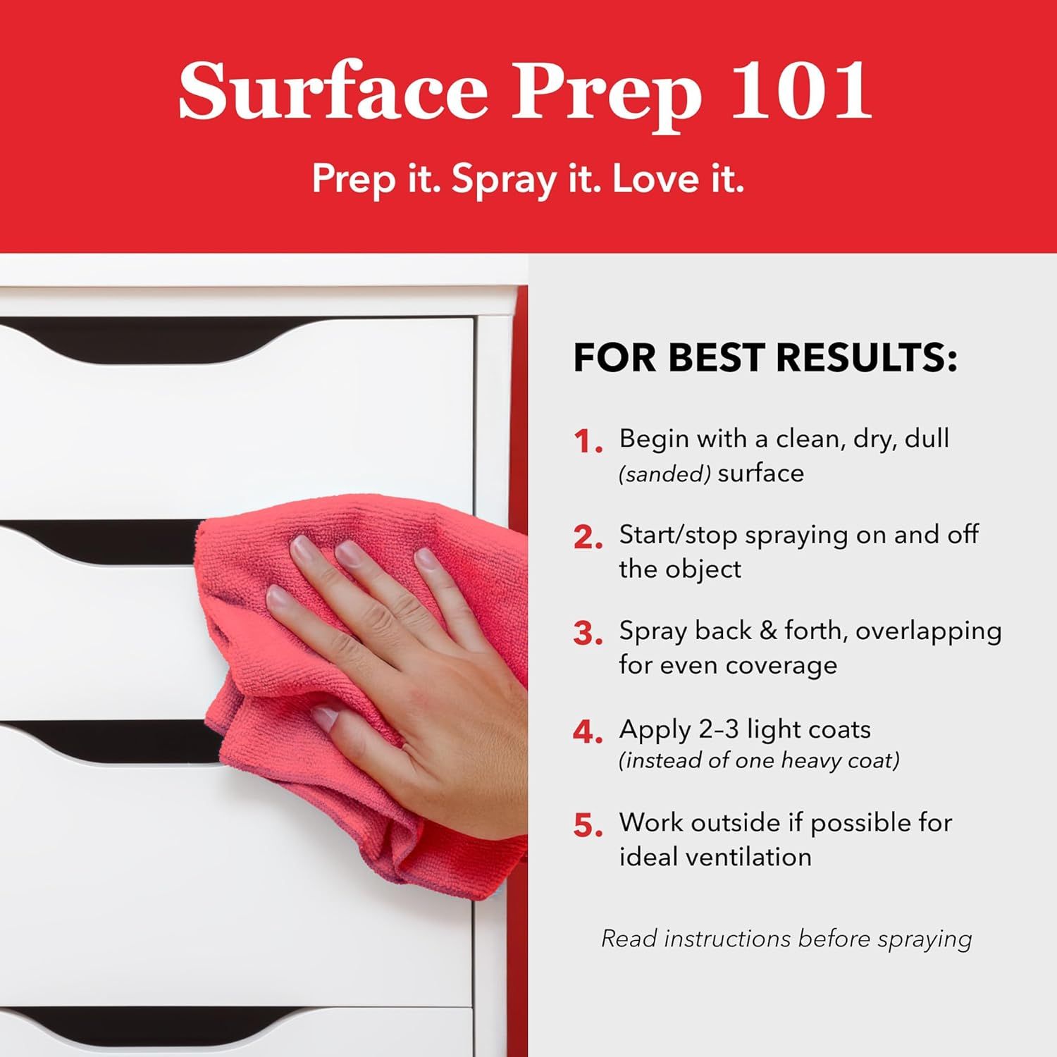 Provides step-by-step instructions on how to properly prepare surfaces and apply the spray product for best results, helping shoppers understand the correct…