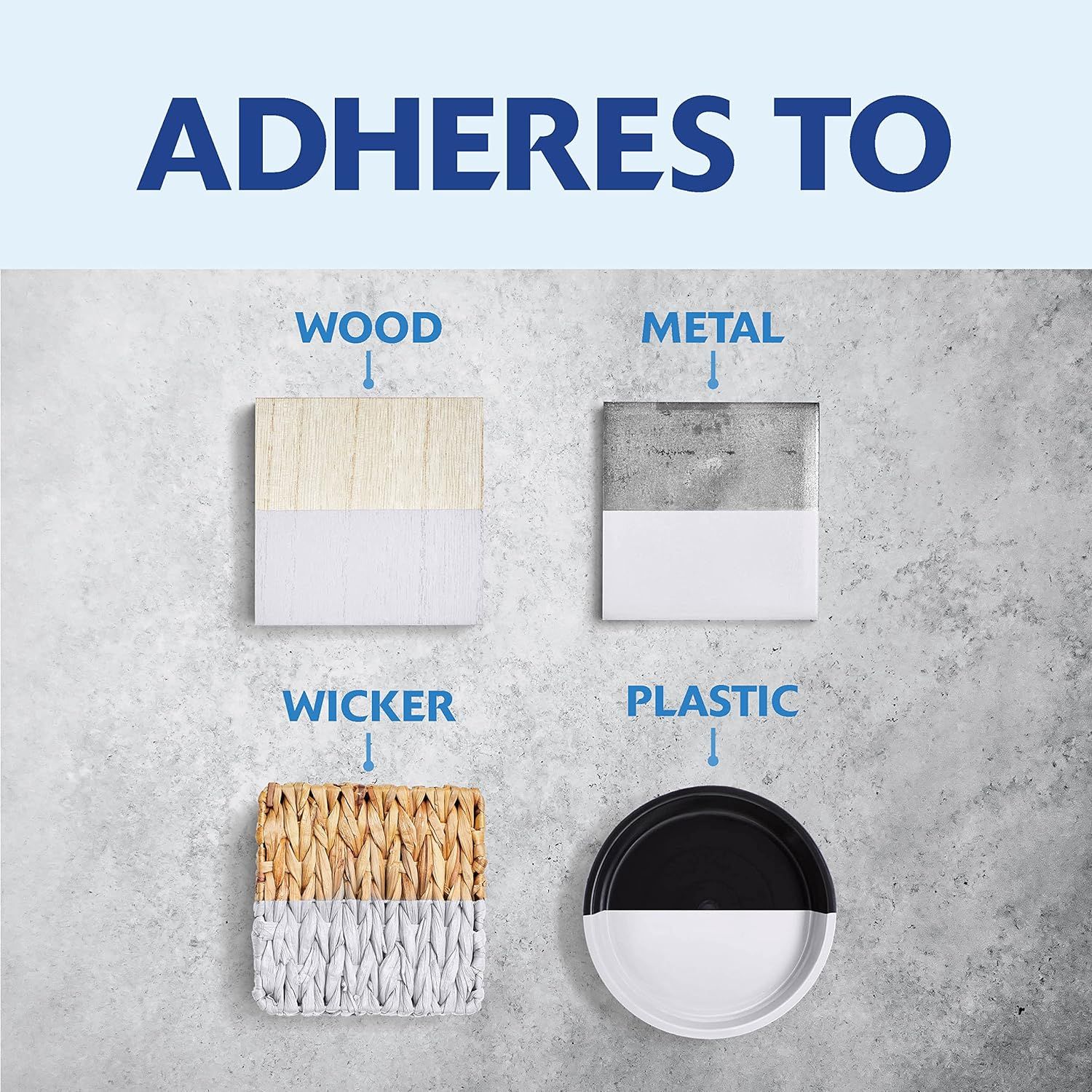 Demonstrates that the product adheres to multiple different surface types (wood, metal, wicker, plastic), reassuring shoppers of its versatility and broad…