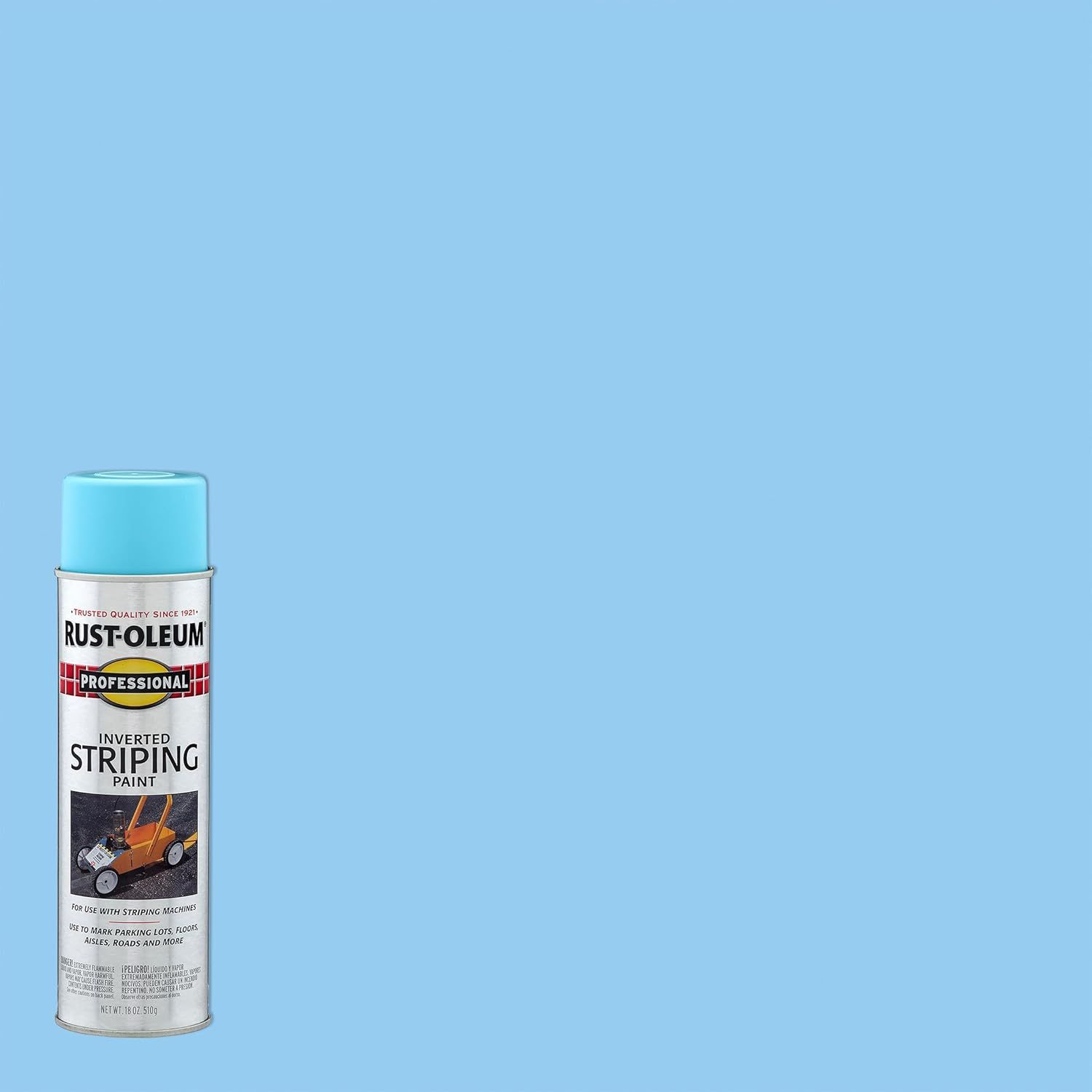 Provides a clean, distraction-free view of the Rust-Oleum striping paint can to help shoppers clearly see the product packaging and branding.