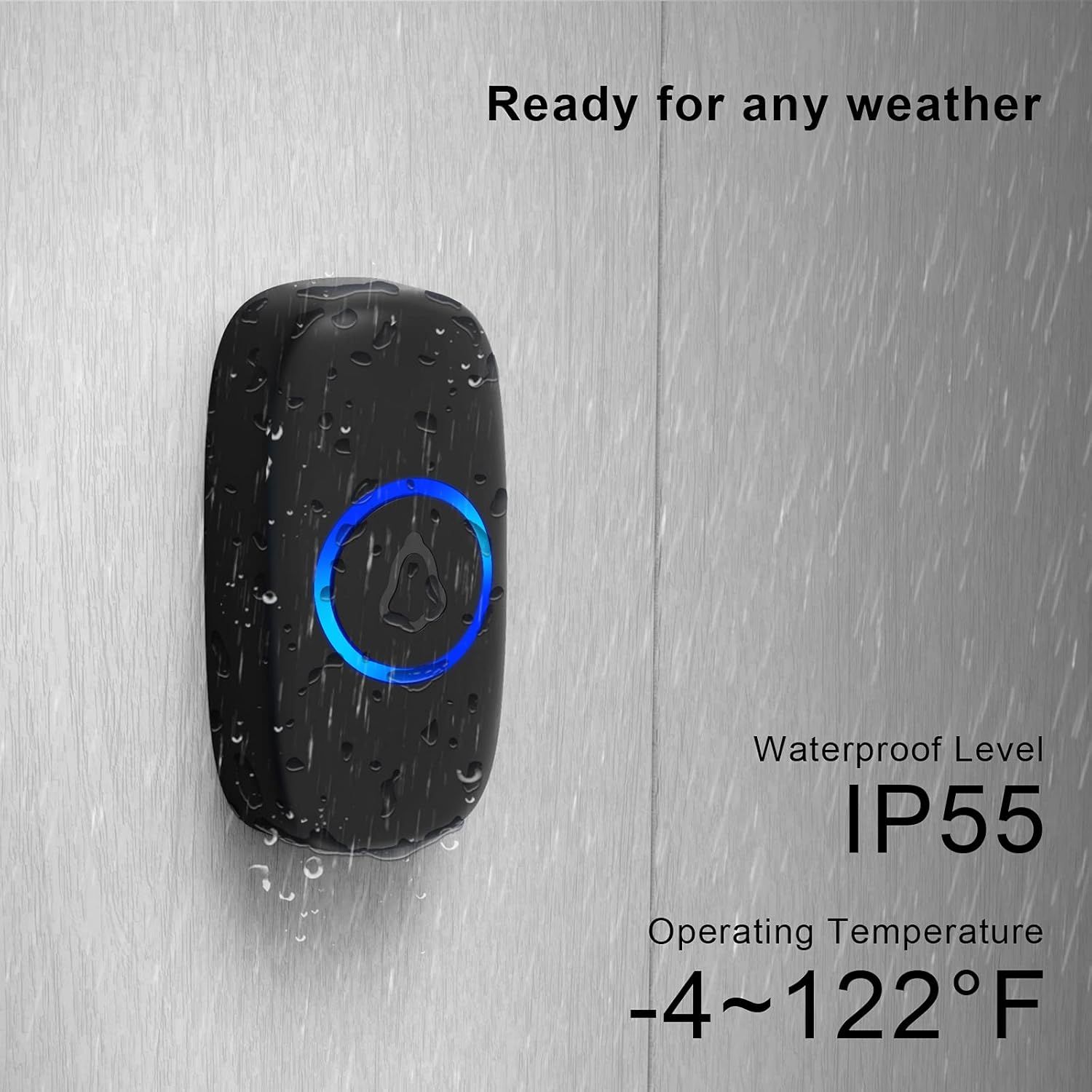 Communicates that the doorbell is weather-resistant and can operate in extreme temperatures, reassuring shoppers it will function reliably in any outdoor…