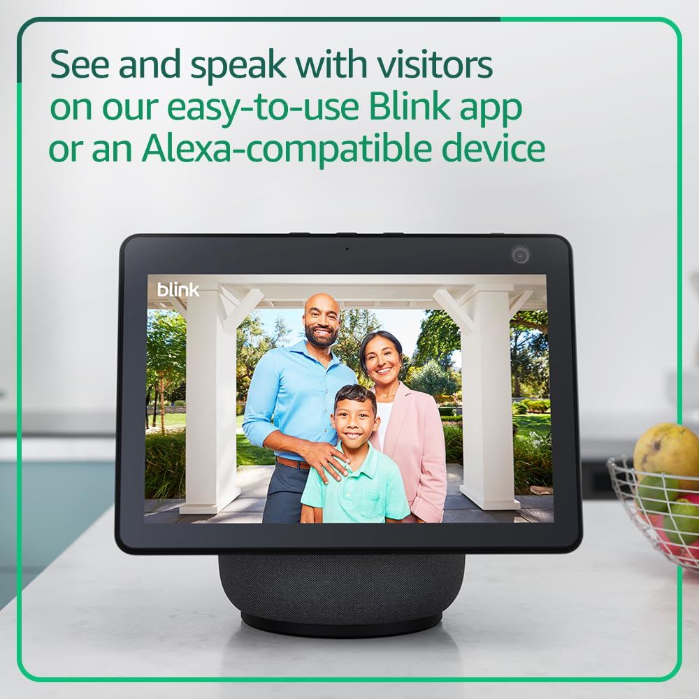 Communicates that the product works with the Blink app and Alexa-compatible devices, reassuring shoppers about compatibility and ease of use for video…