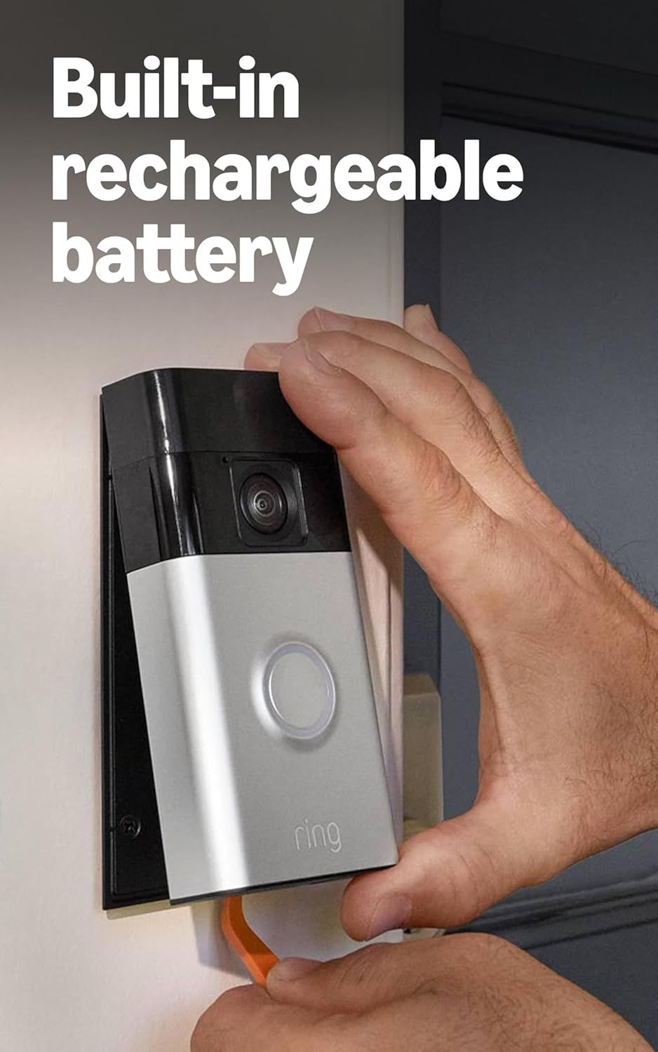 Highlights the convenience of a built-in rechargeable battery, reassuring shoppers that the doorbell doesn't require frequent battery replacements or…