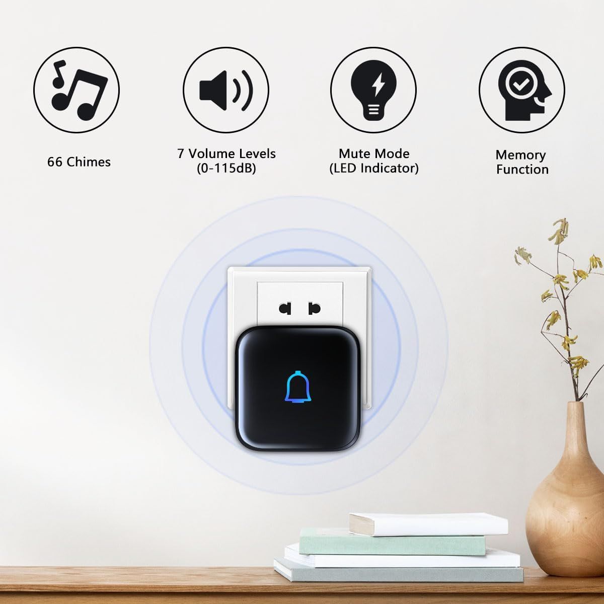 Communicates the doorbell's versatility and customization options, reassuring shoppers that it offers multiple chimes, adjustable volume, silent mode, and…