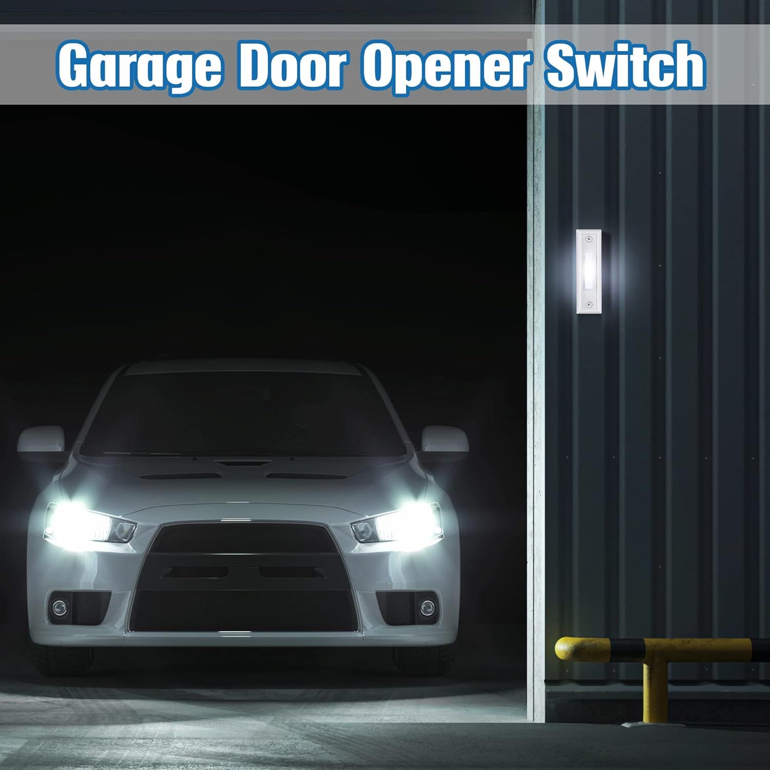Demonstrates the product in use in a real-world garage setting, showing how the switch controls garage door access for vehicles.