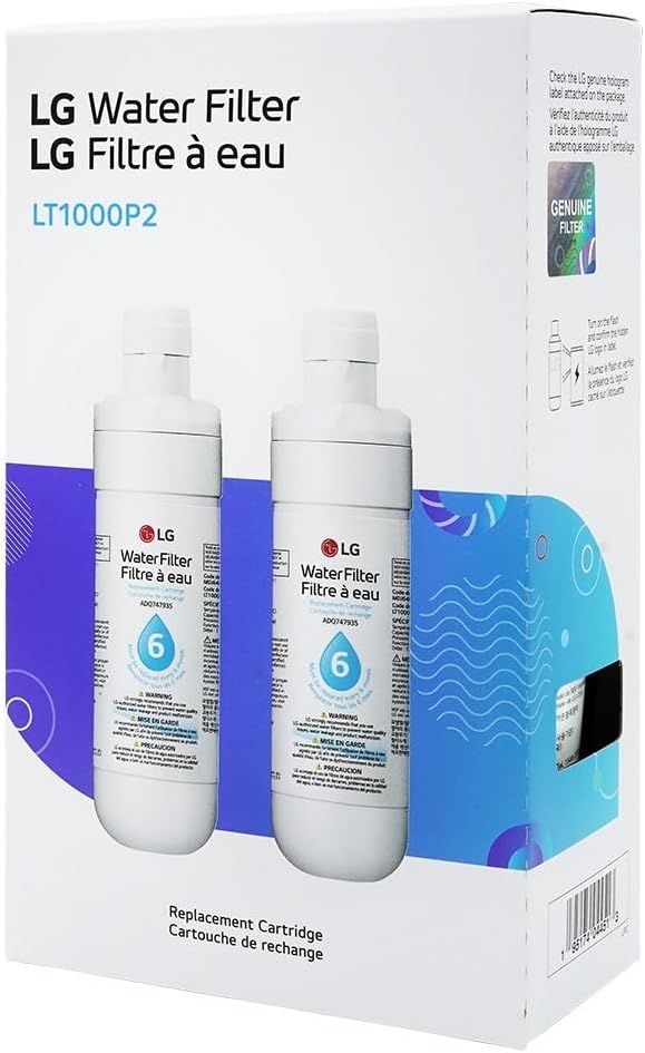 Shows the customer exactly what is included in the package: two LG water filter replacement cartridges with model number LT1000P2.
