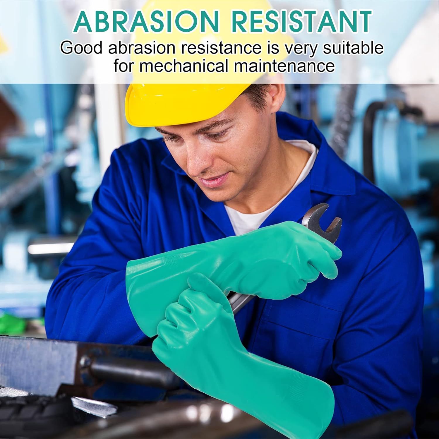 Communicates that the product (gloves) offers abrasion resistance, making them suitable for mechanical maintenance work and reassuring shoppers of their…