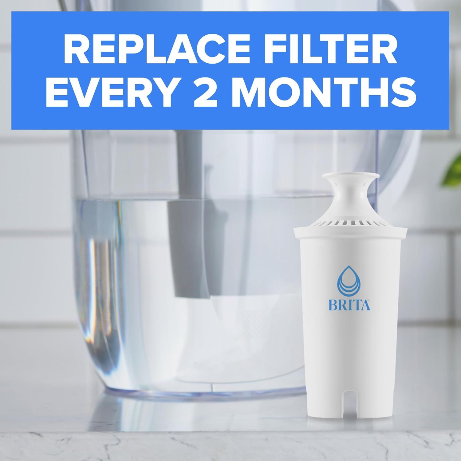 Instructs shoppers on the recommended maintenance schedule for replacing the water filter to ensure optimal performance and water quality.