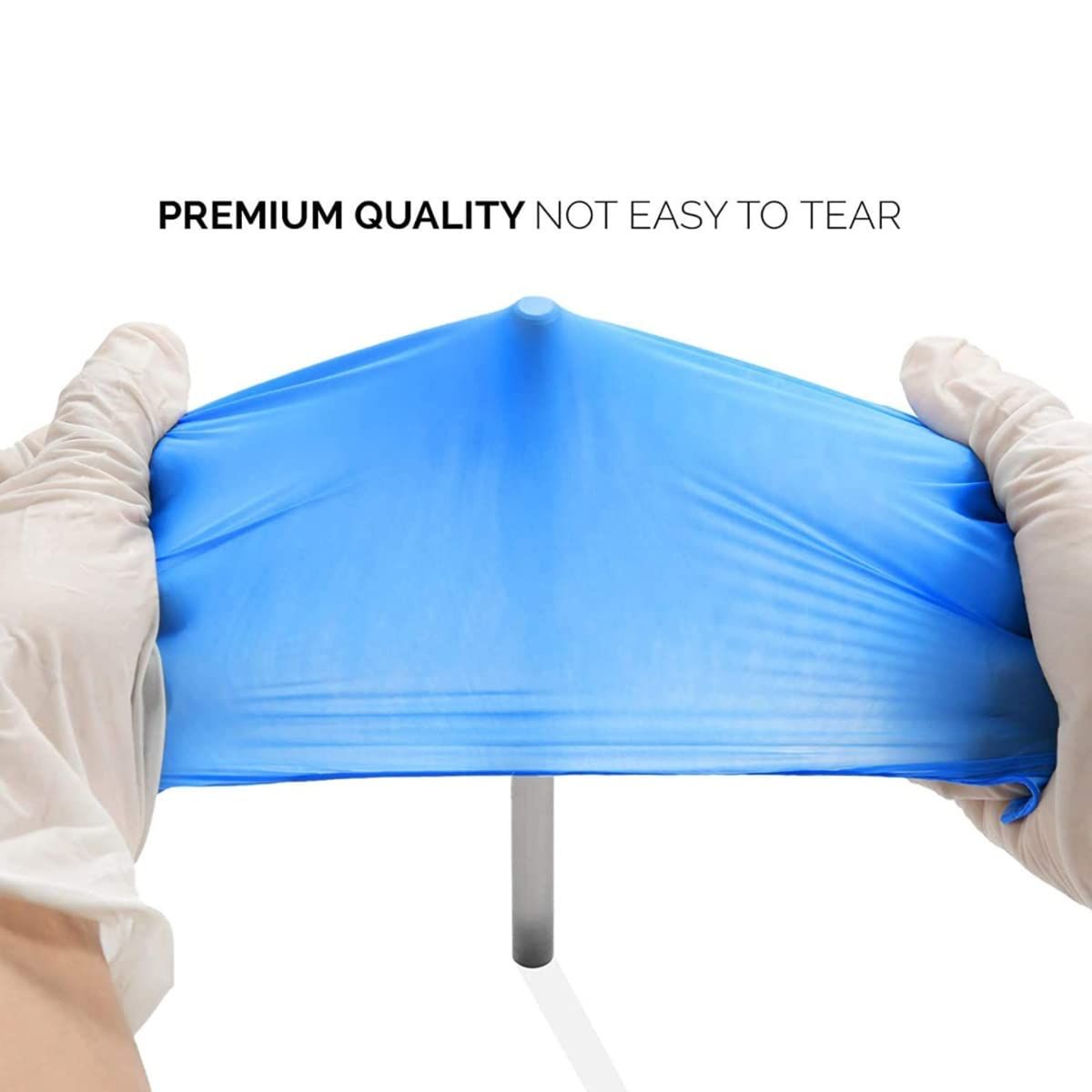 Demonstrates the product's durability and tear-resistant quality by showing hands stretching the material to reassure shoppers of its strength and reliability.