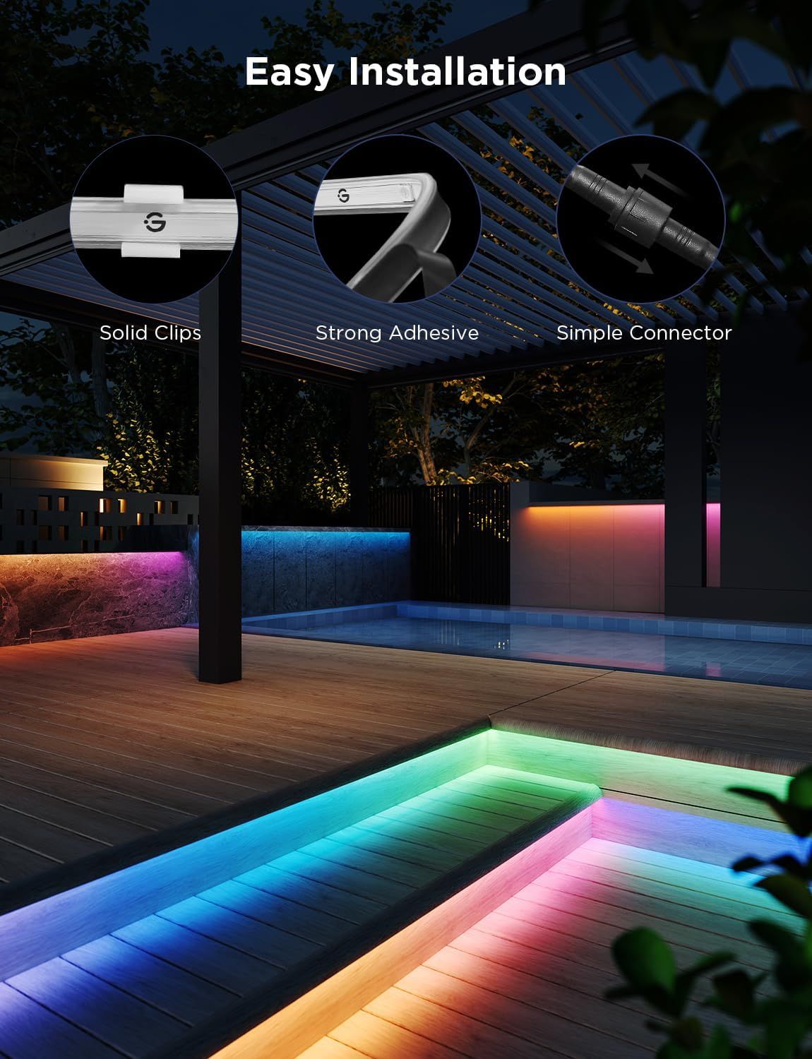 Demonstrates the three key installation features of the solar lighting product to reassure shoppers that setup is straightforward and requires no professional…