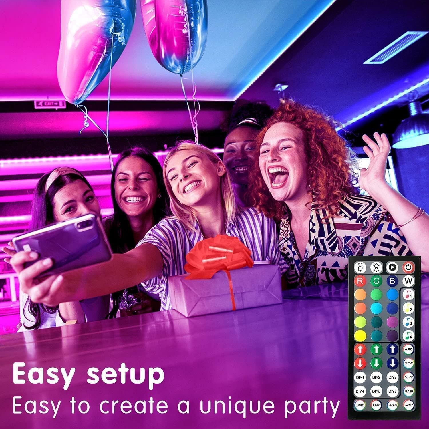 Communicates that the product (LED lighting system with remote control) is easy to set up and use for creating party atmospheres, reassuring shoppers that…