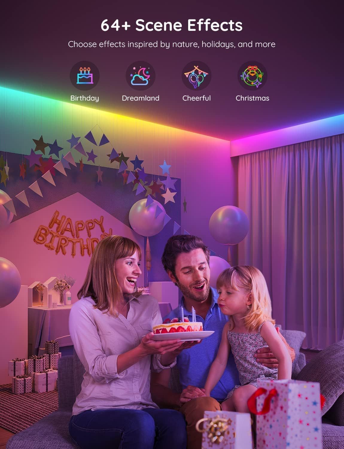 Demonstrates the product's ability to create customizable lighting effects for special occasions like birthdays, positioning it as a versatile tool for celebrations and gifting. Highlights the…