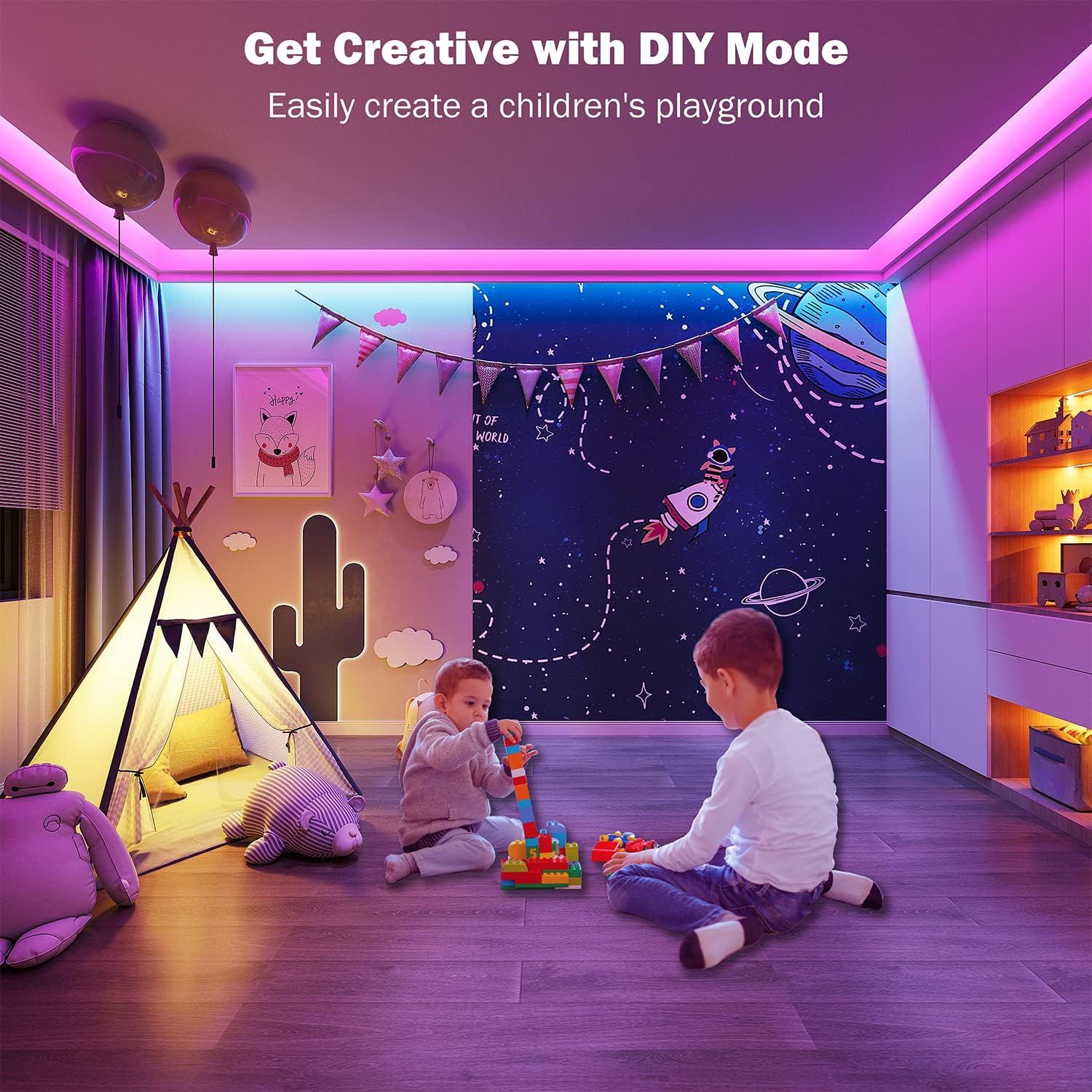 Demonstrates the product's DIY Mode feature by showing how it can be used to create a customizable, immersive children's playground environment with creative…