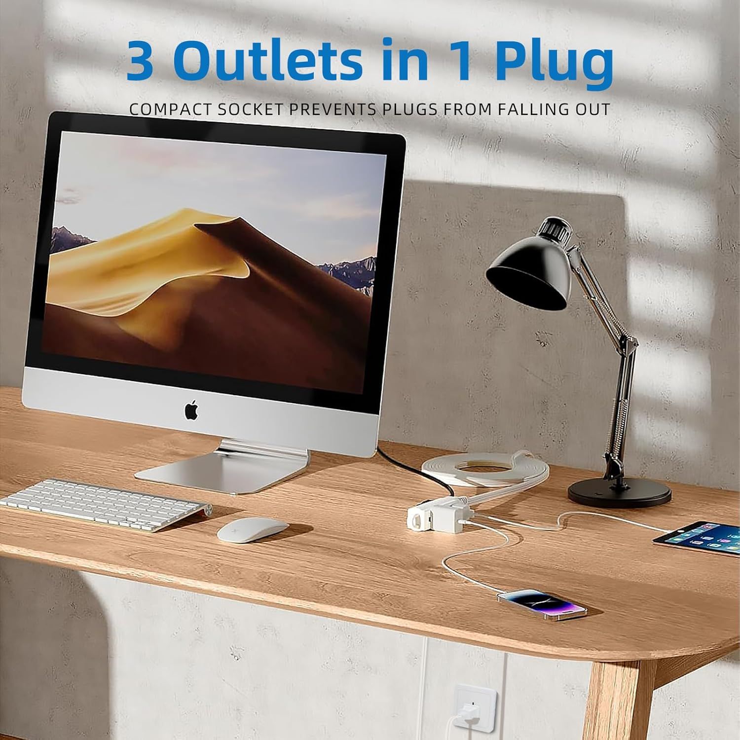 Communicates the product's capacity to expand one outlet into three, emphasizing convenience and space-saving functionality for shoppers with multiple…