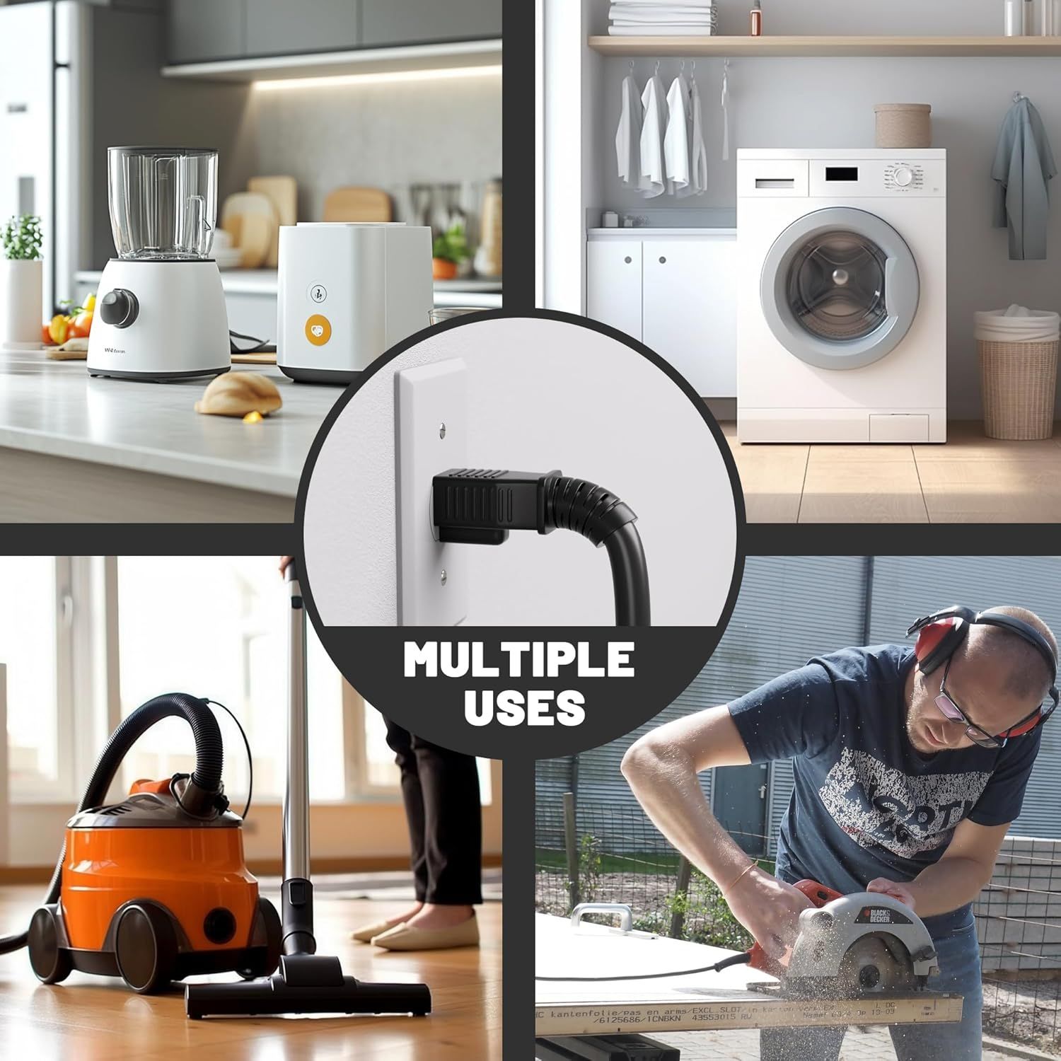 Demonstrates the product's versatility by showing it can be used across multiple environments and applications—kitchen appliances, laundry, vacuum cleaning,…