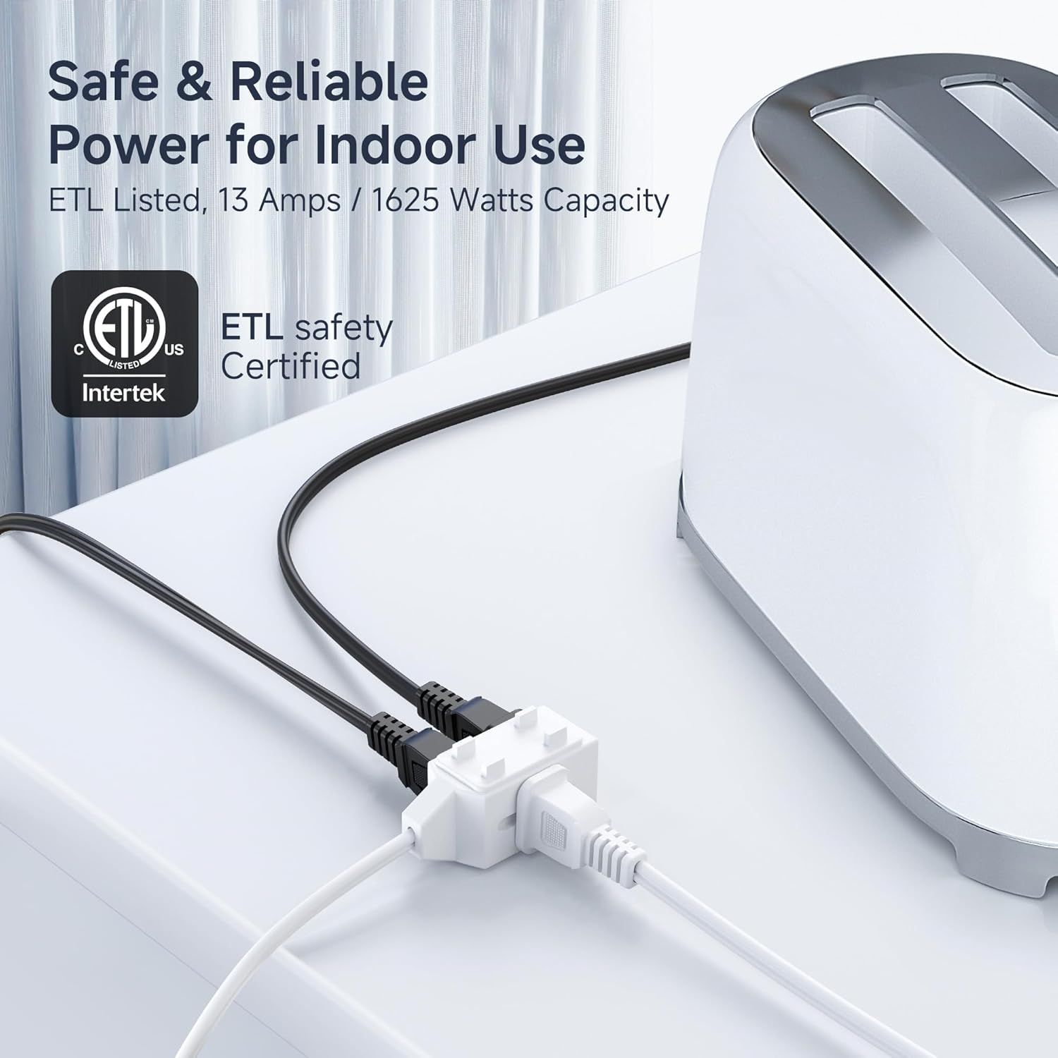 Reassures shoppers that the product is certified safe for indoor use with ETL listing and provides clear power capacity specifications for reliable performance. Communicates the product's power…
