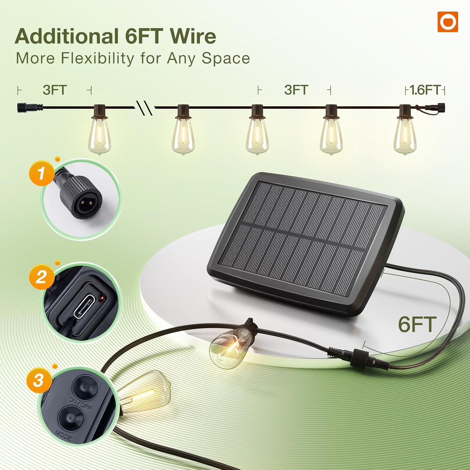 Breaks down the physical components and connection points of the solar string light system, showing shoppers how the extension wire integrates with the solar…